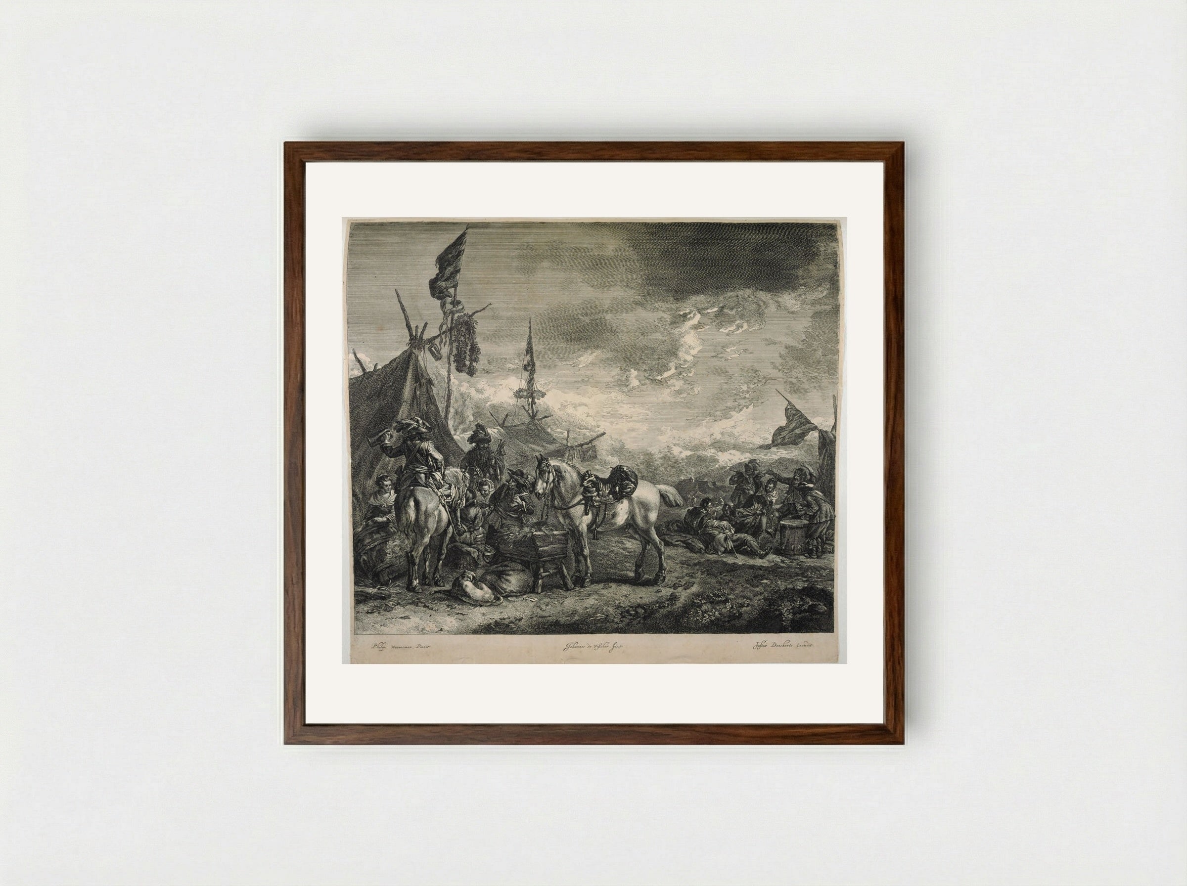 Horses at a Trough - Johannes Visscher - Framed Print Dark Wood