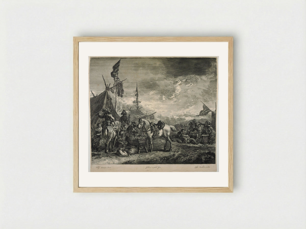 Horses at a Trough - Johannes Visscher - Framed Print Wood