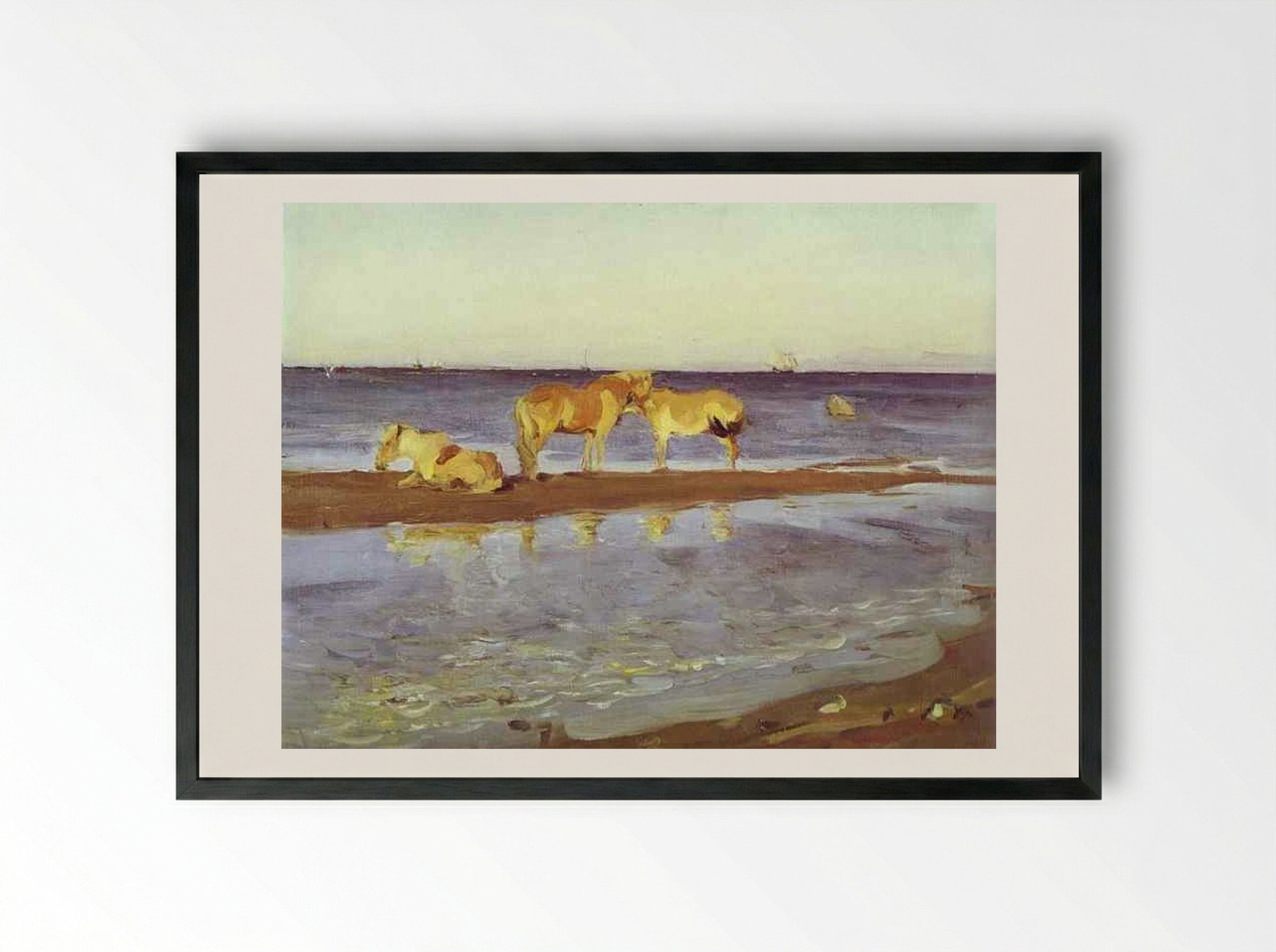 Horses on a Shore - Valentin Serov - Framed Print Black