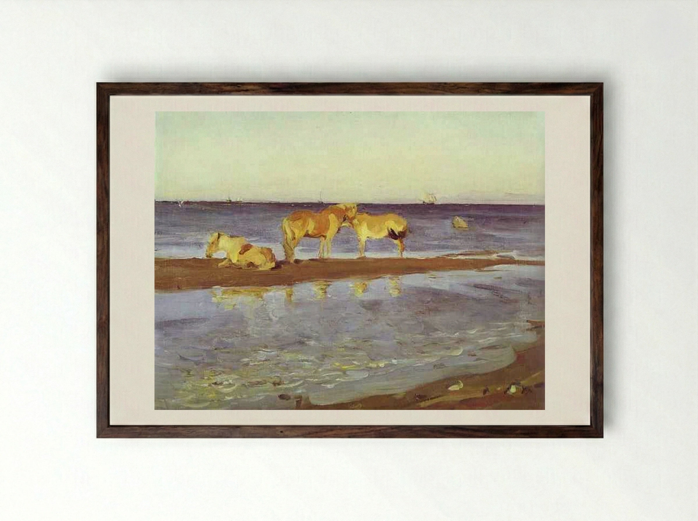 Horses on a Shore - Valentin Serov - Framed Print Dark Wood