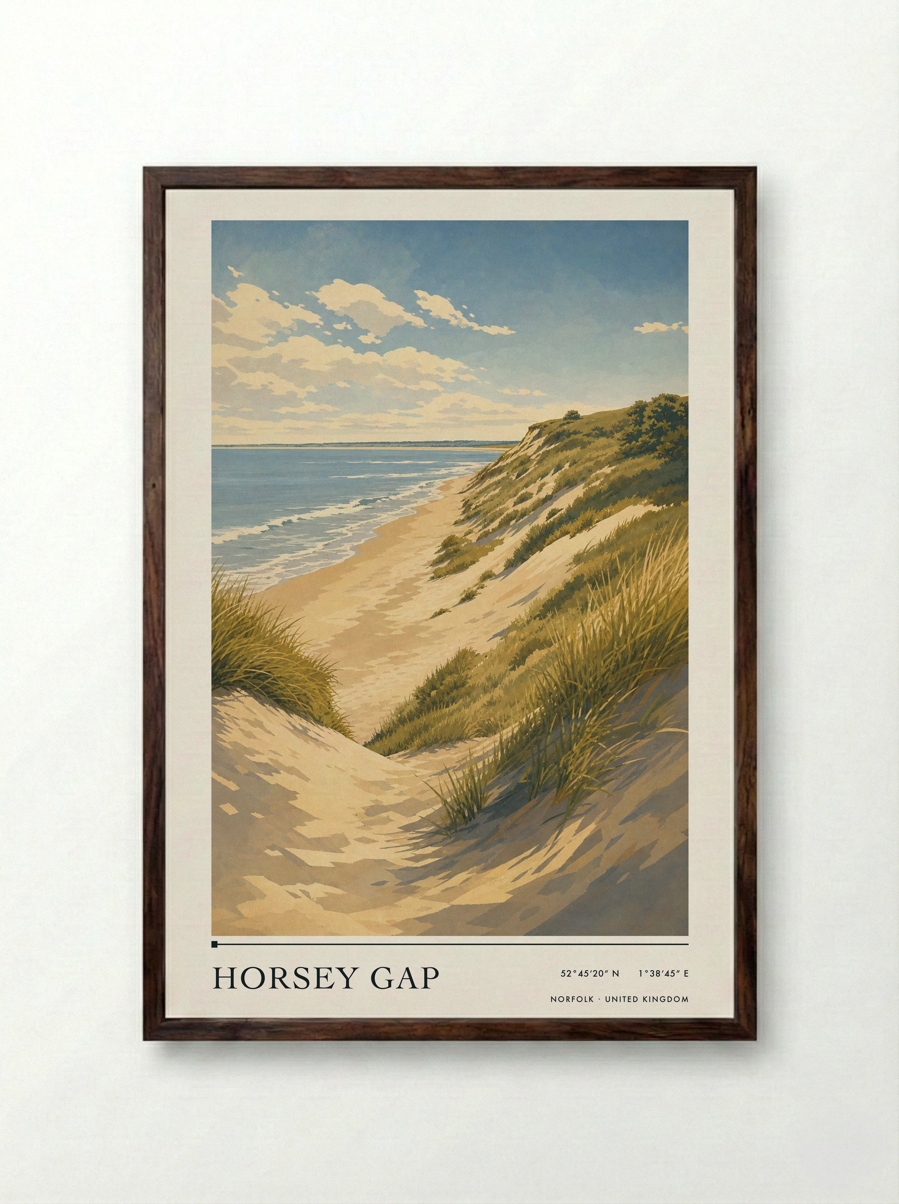 Horsey Gap Norfolk United Kingdom Travel Poster - Framed Print Dark Wood