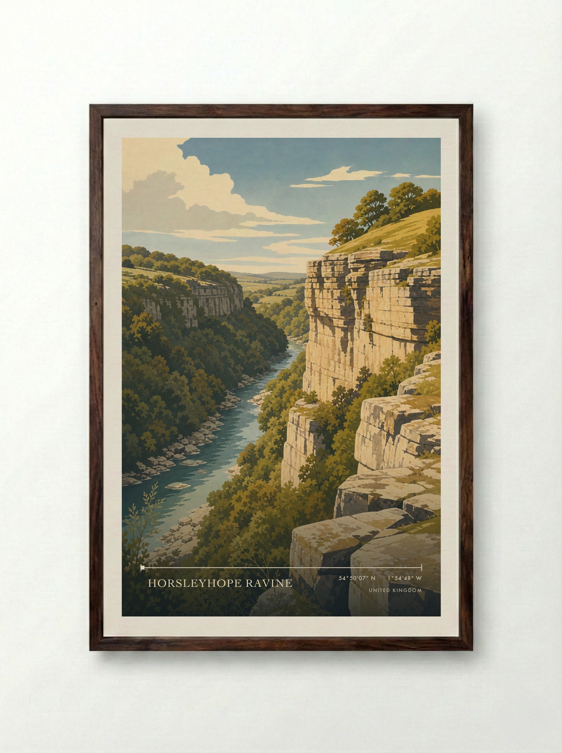 Horsleyhope Ravine United Kingdom Travel Poster - Framed Print Dark Wood