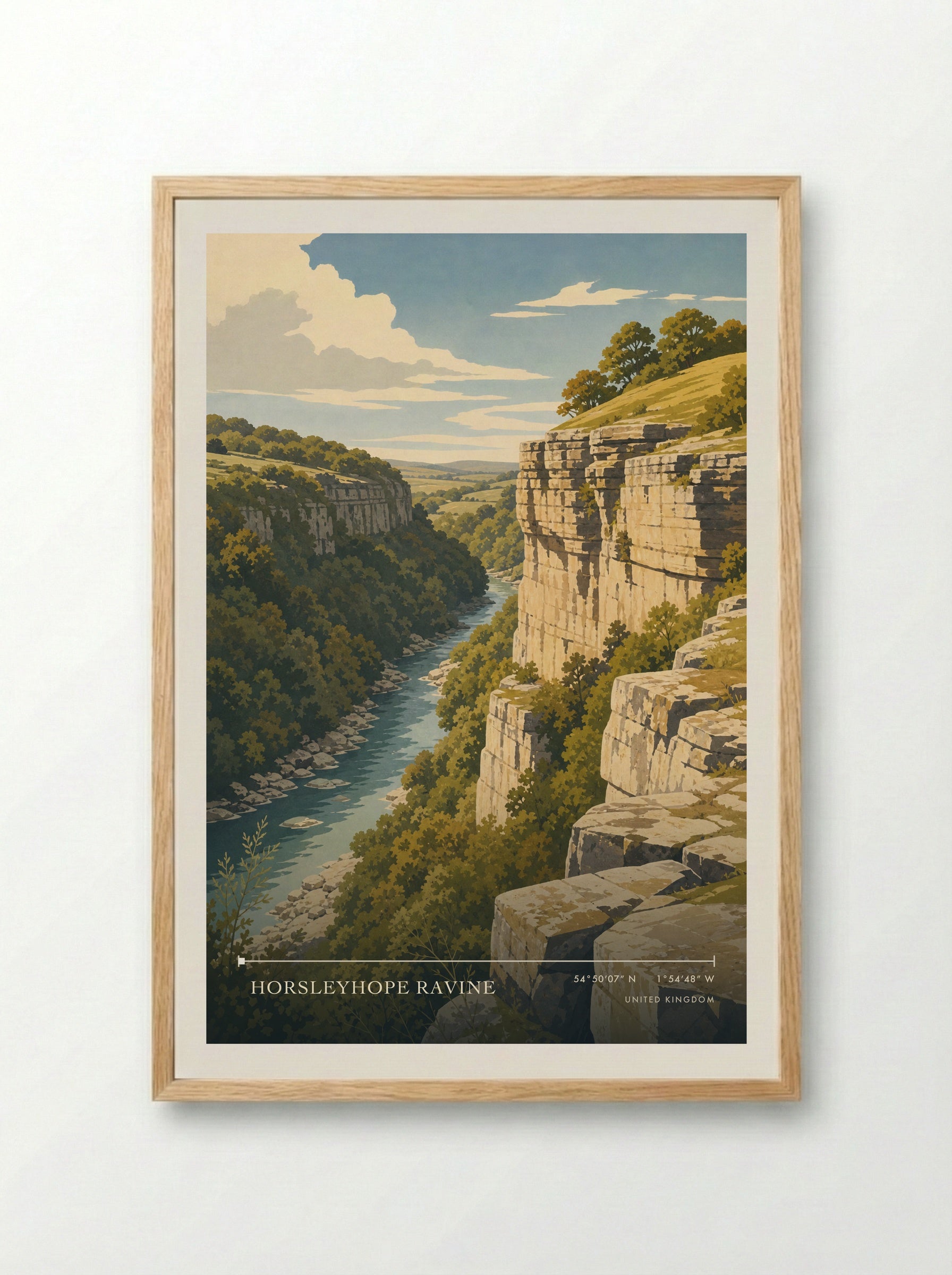 Horsleyhope Ravine United Kingdom Travel Poster - Framed Print Wood