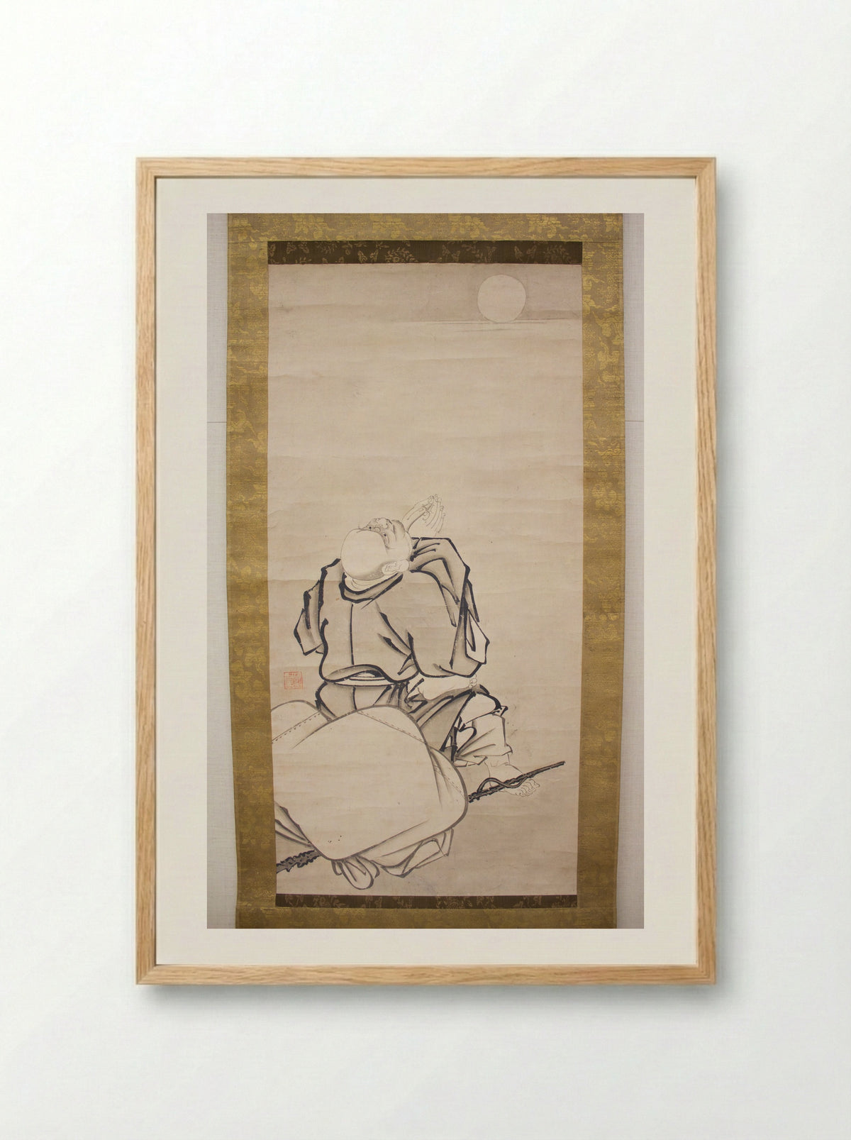 Hotei Admiring the Moon - Ikei Shūtoku - Framed Print Wood