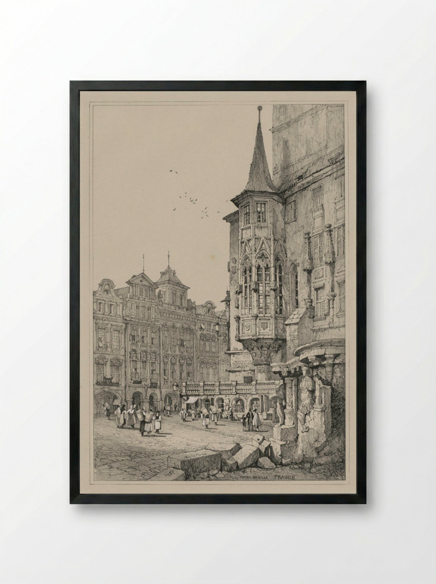 Hotel de Ville, Prague - Samuel Prout - Framed Print Black