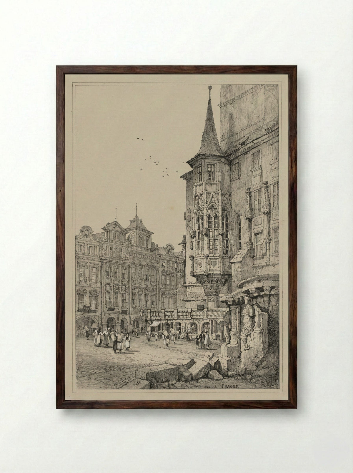 Hotel de Ville, Prague - Samuel Prout - Framed Print Dark Wood