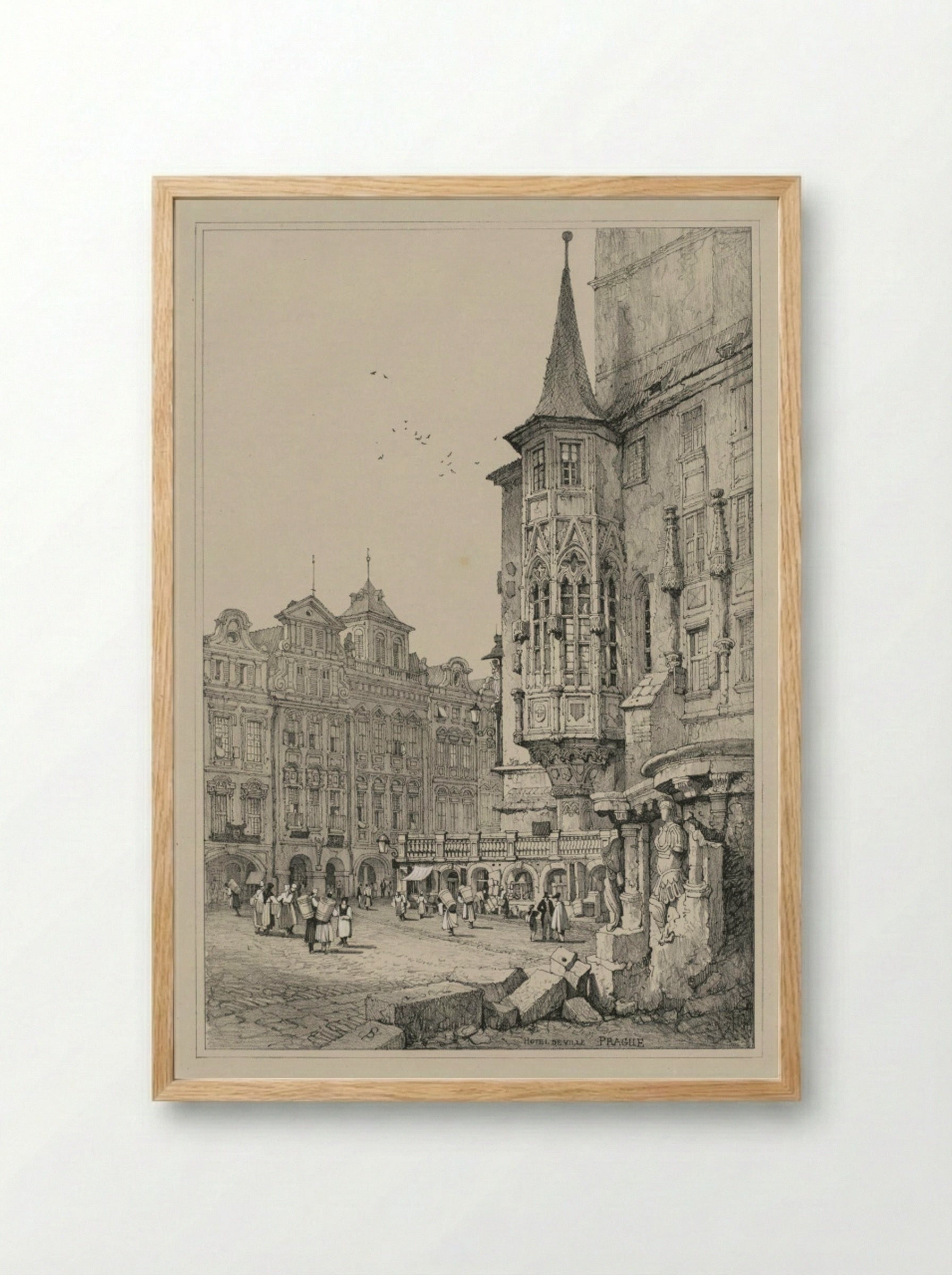 Hotel de Ville, Prague - Samuel Prout - Framed Print Wood