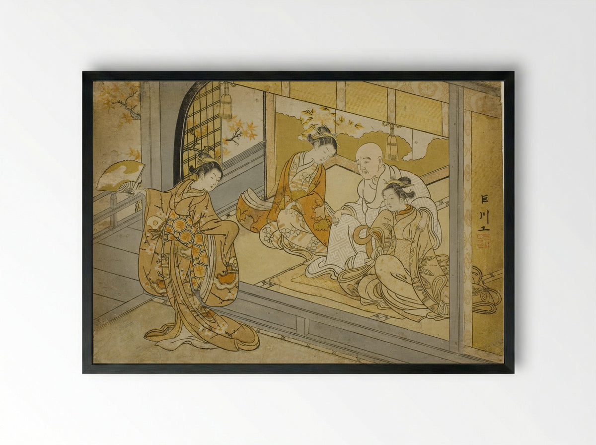 Hotoke Gozen Dancing before Taira no Kiyomori - Suzuki Harunobu - Framed Print Black