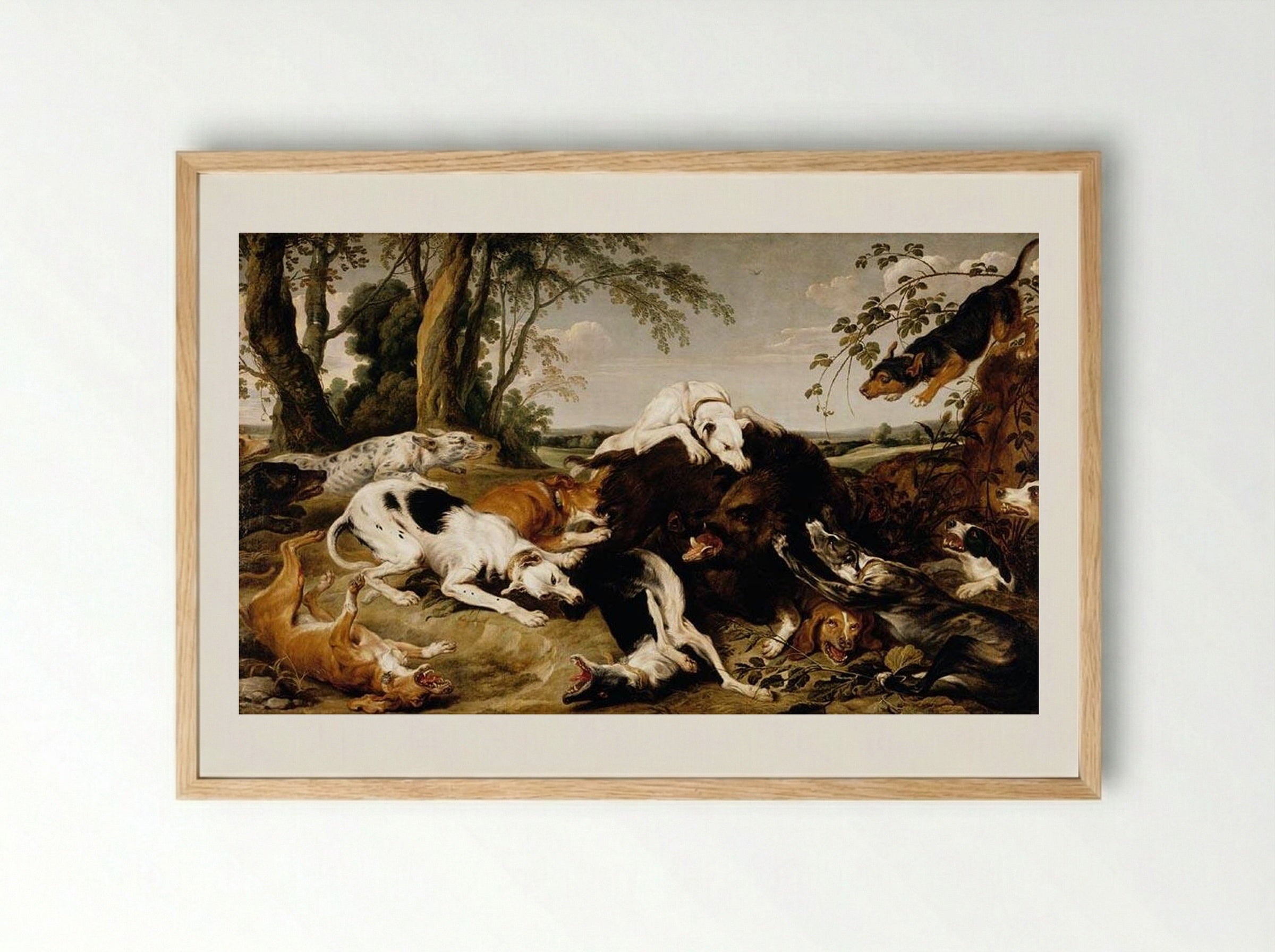 Hounds Bringing down a Boar - Frans Snyders - Framed Print Wood