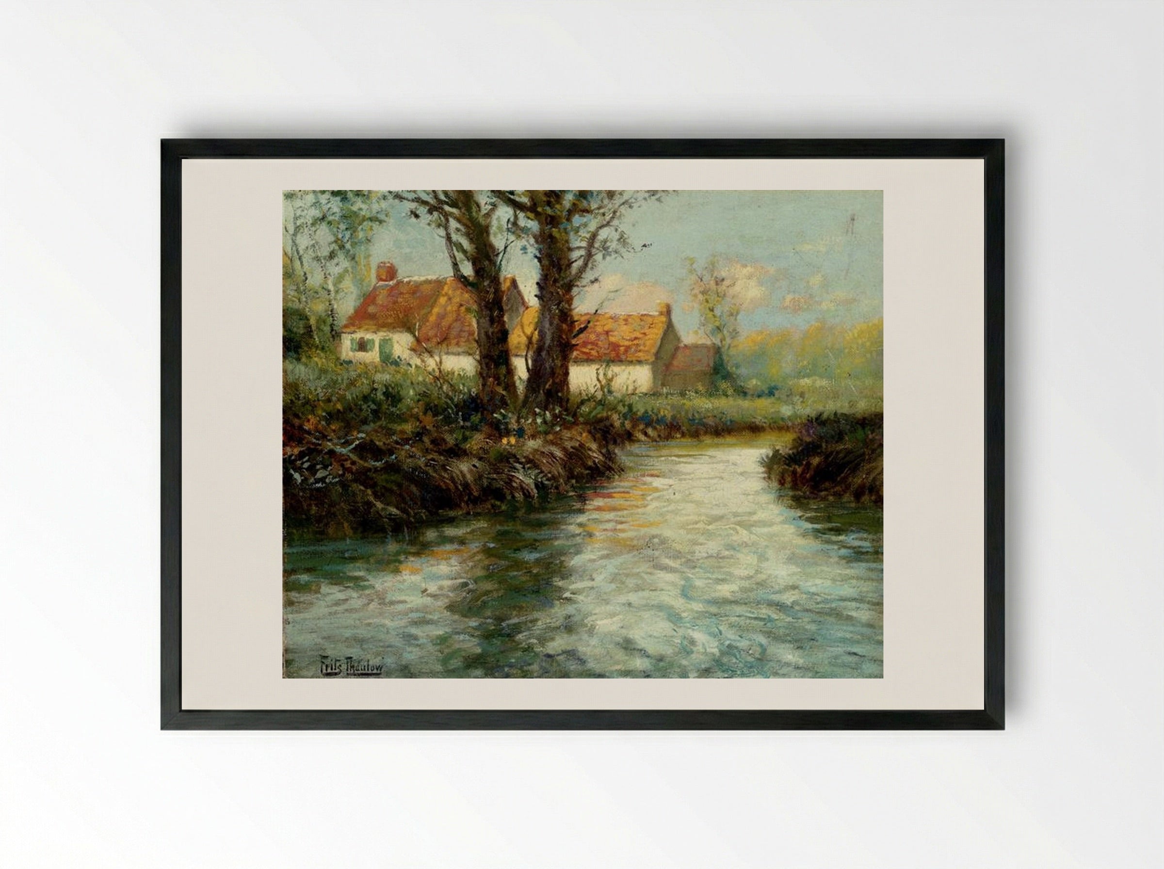 House by the Water's Edge - Frits Thaulow - Framed Print Black