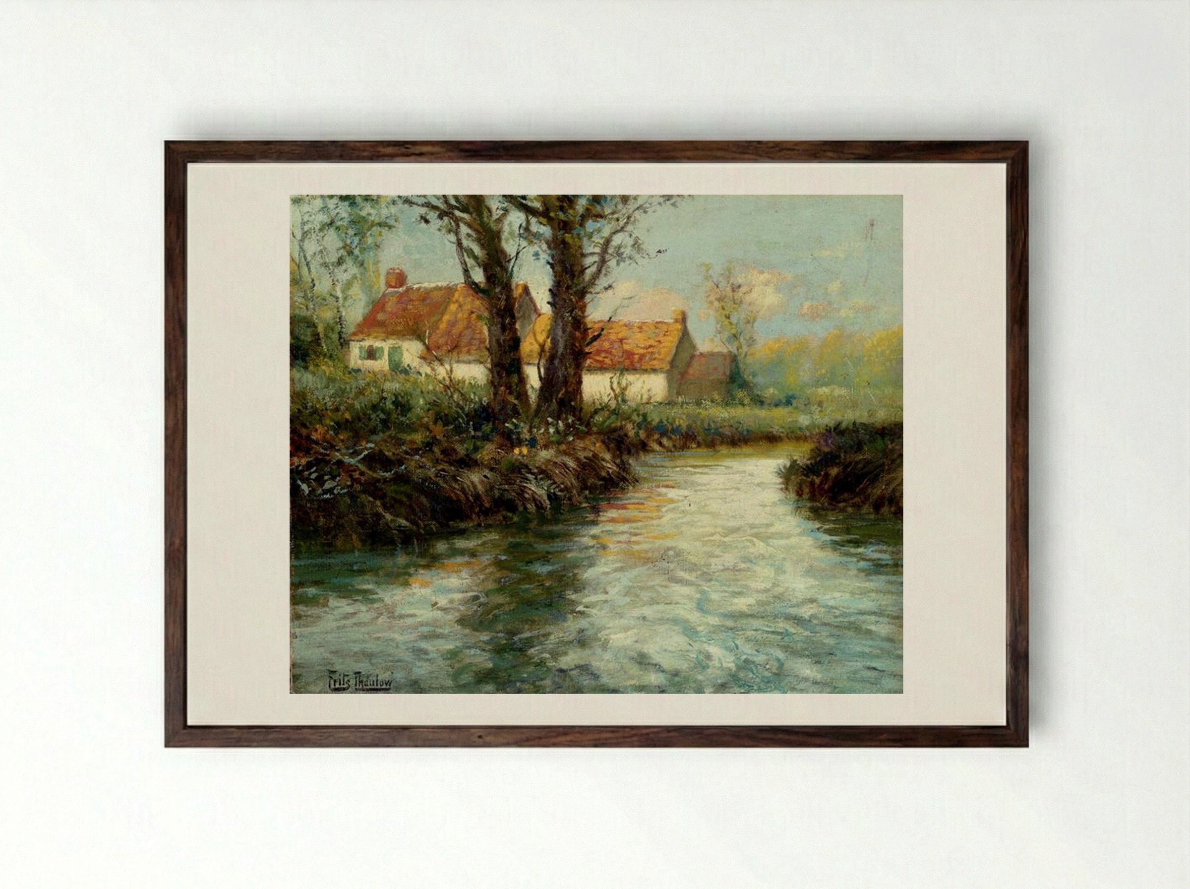 House by the Water's Edge - Frits Thaulow - Framed Print Dark Wood