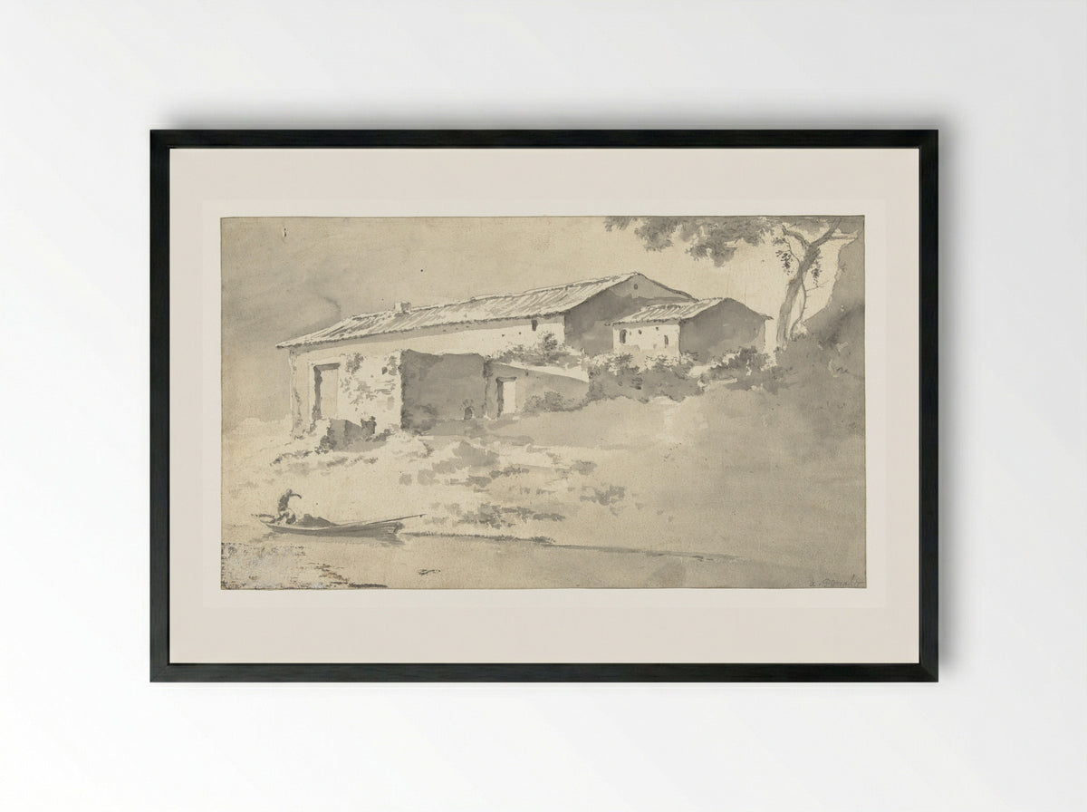 House in a Southern Landscape - Adam Pijnacker - Framed Print Black