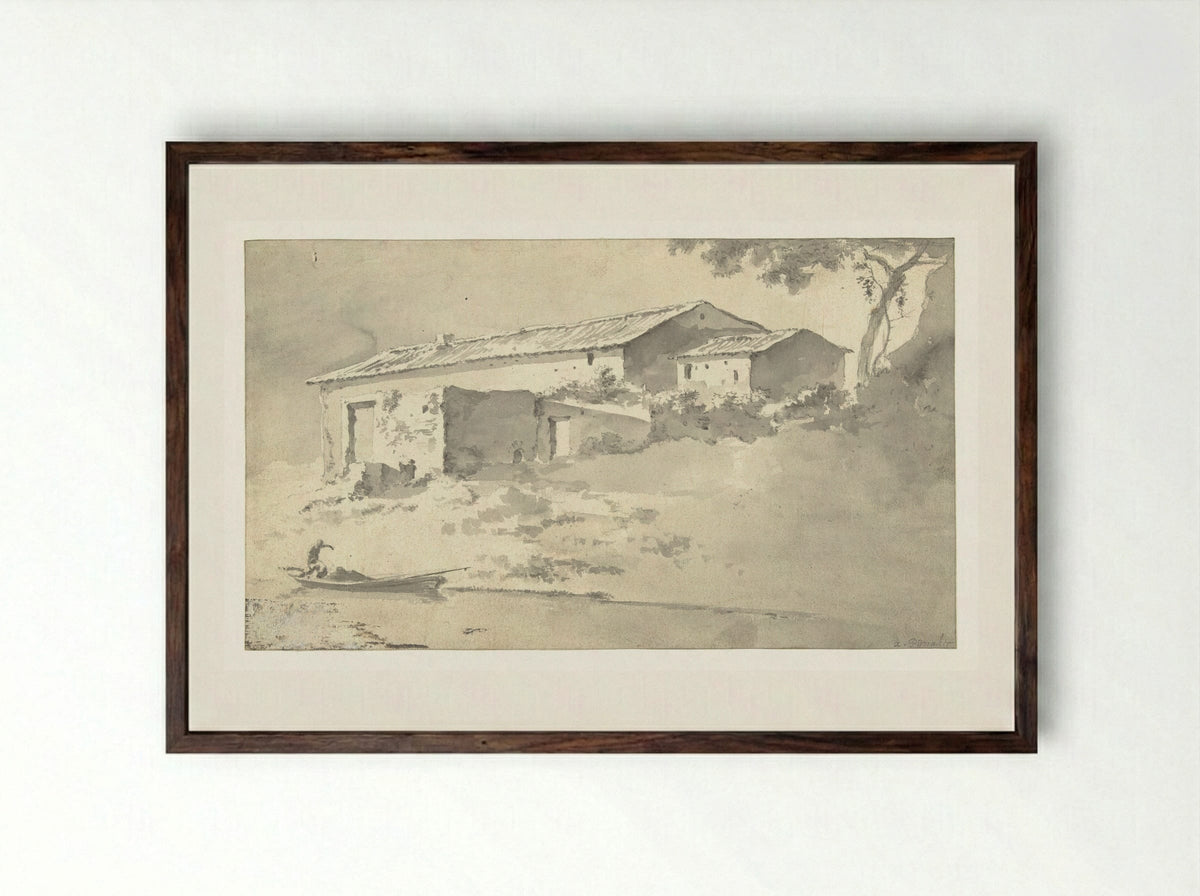 House in a Southern Landscape - Adam Pijnacker - Framed Print Dark Wood
