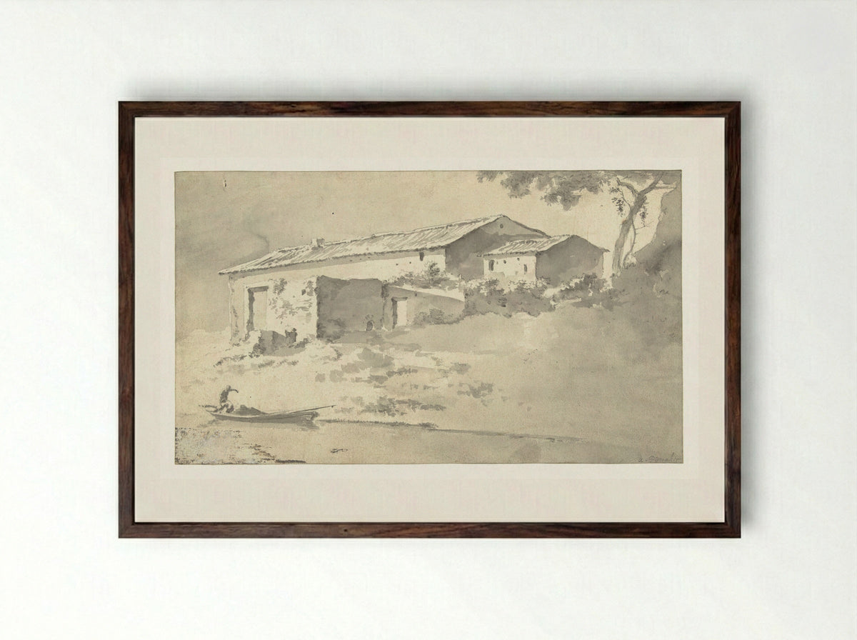 House in a Southern Landscape - Adam Pijnacker - Framed Print Dark Wood