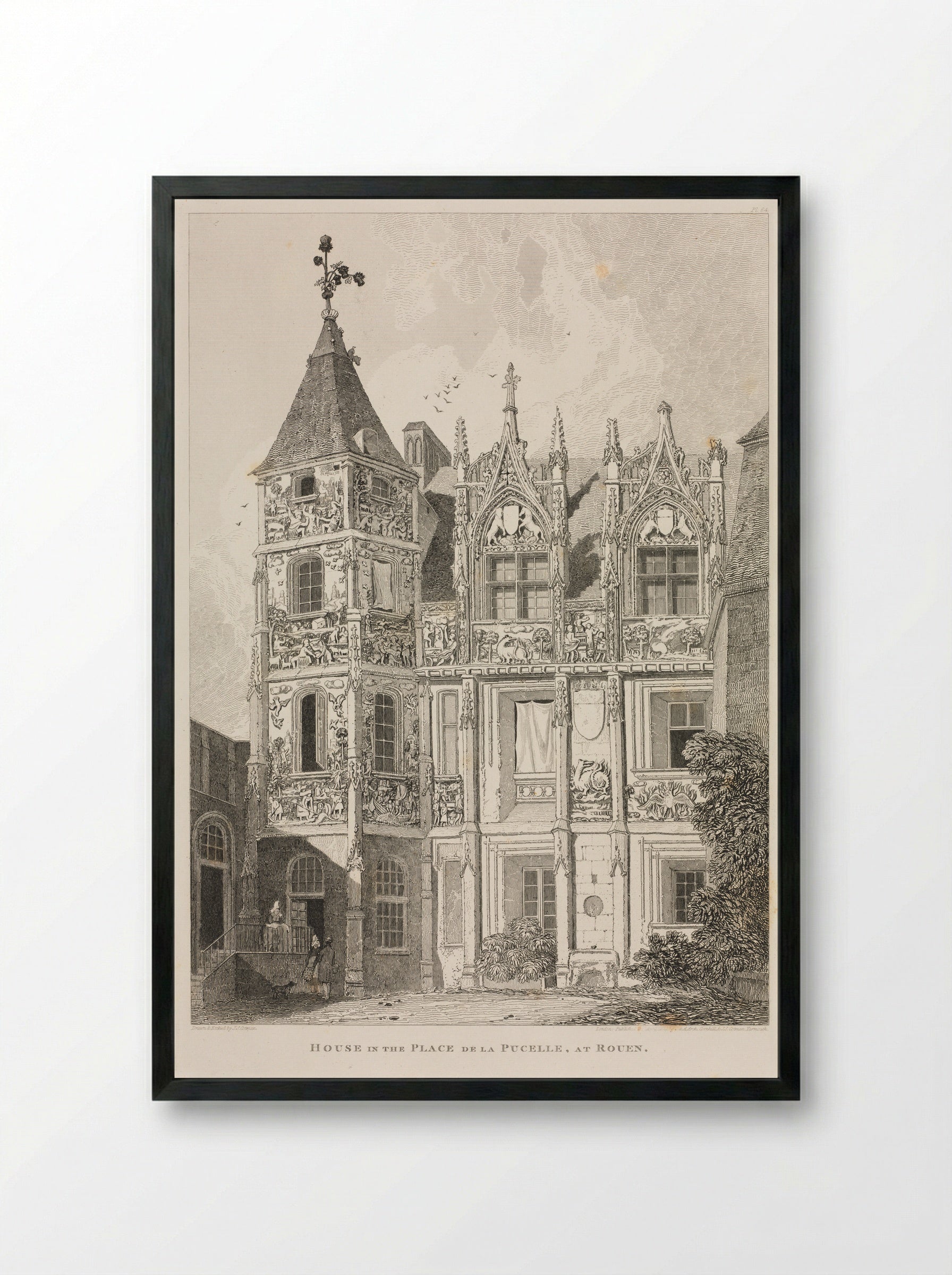 House in the Place de la Pucelle, at Rouen - John Sell Cotman - Framed Print Black