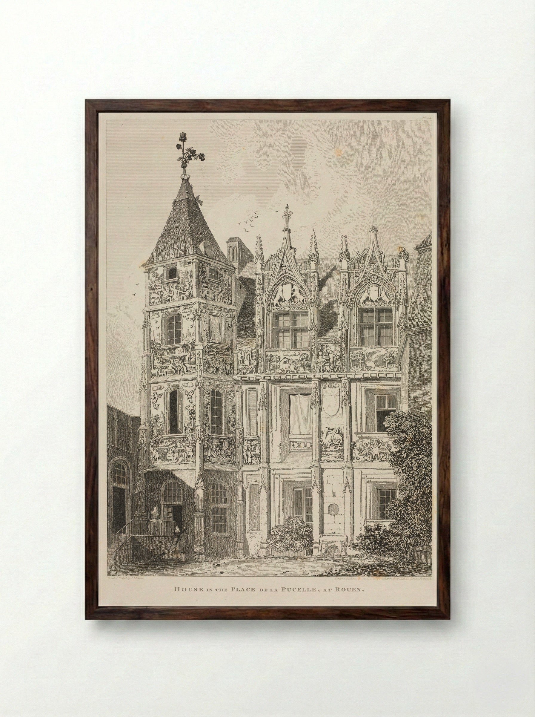 House in the Place de la Pucelle, at Rouen - John Sell Cotman - Framed Print Dark Wood