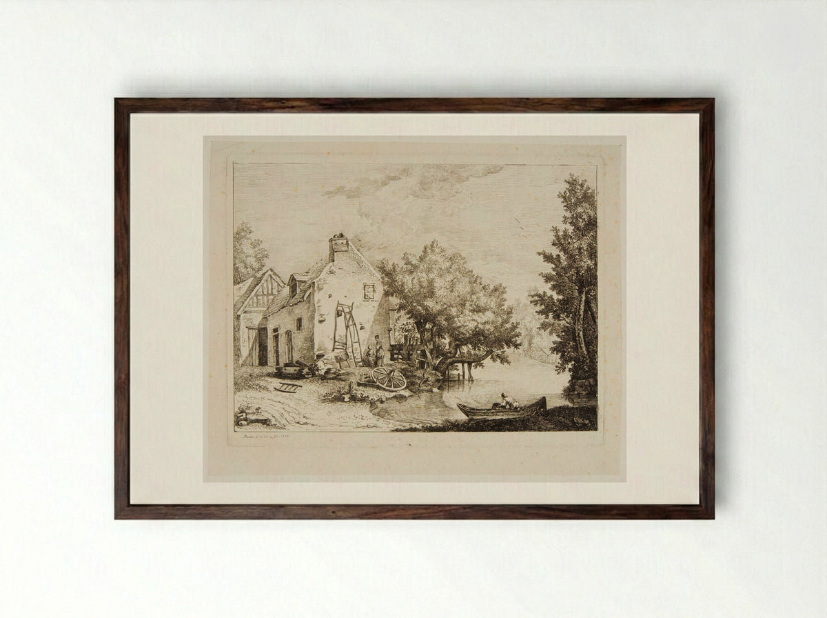 House on the Edge of a Pond - Friedrich Reclam - Framed Print Dark Wood