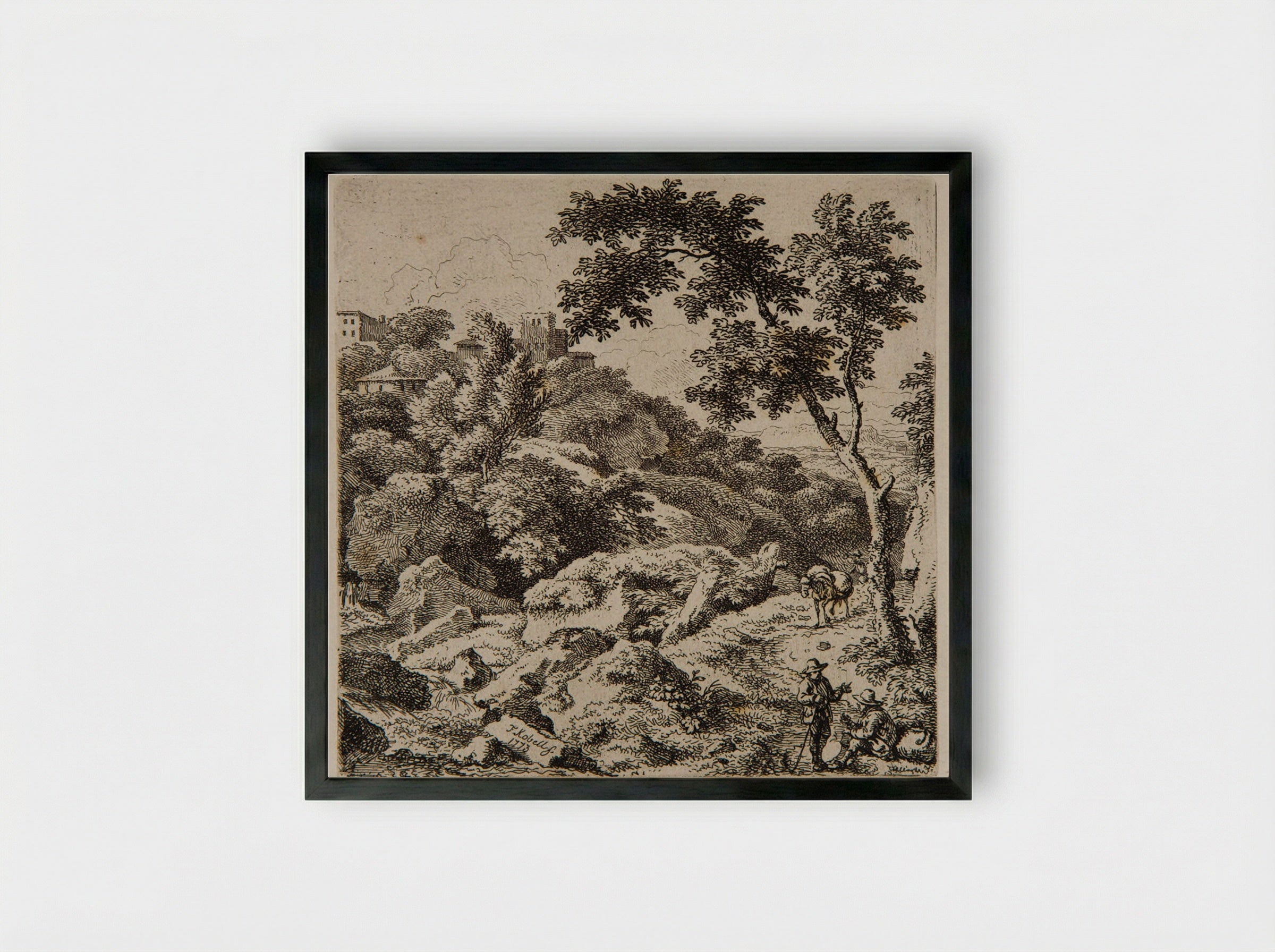 House on the Hill - Ferdinand Kobell - Framed Print Black