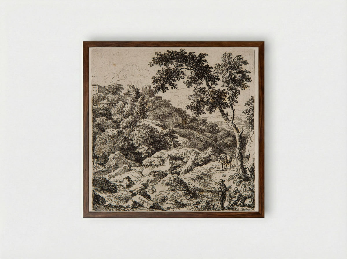 House on the Hill - Ferdinand Kobell - Framed Print Dark Wood