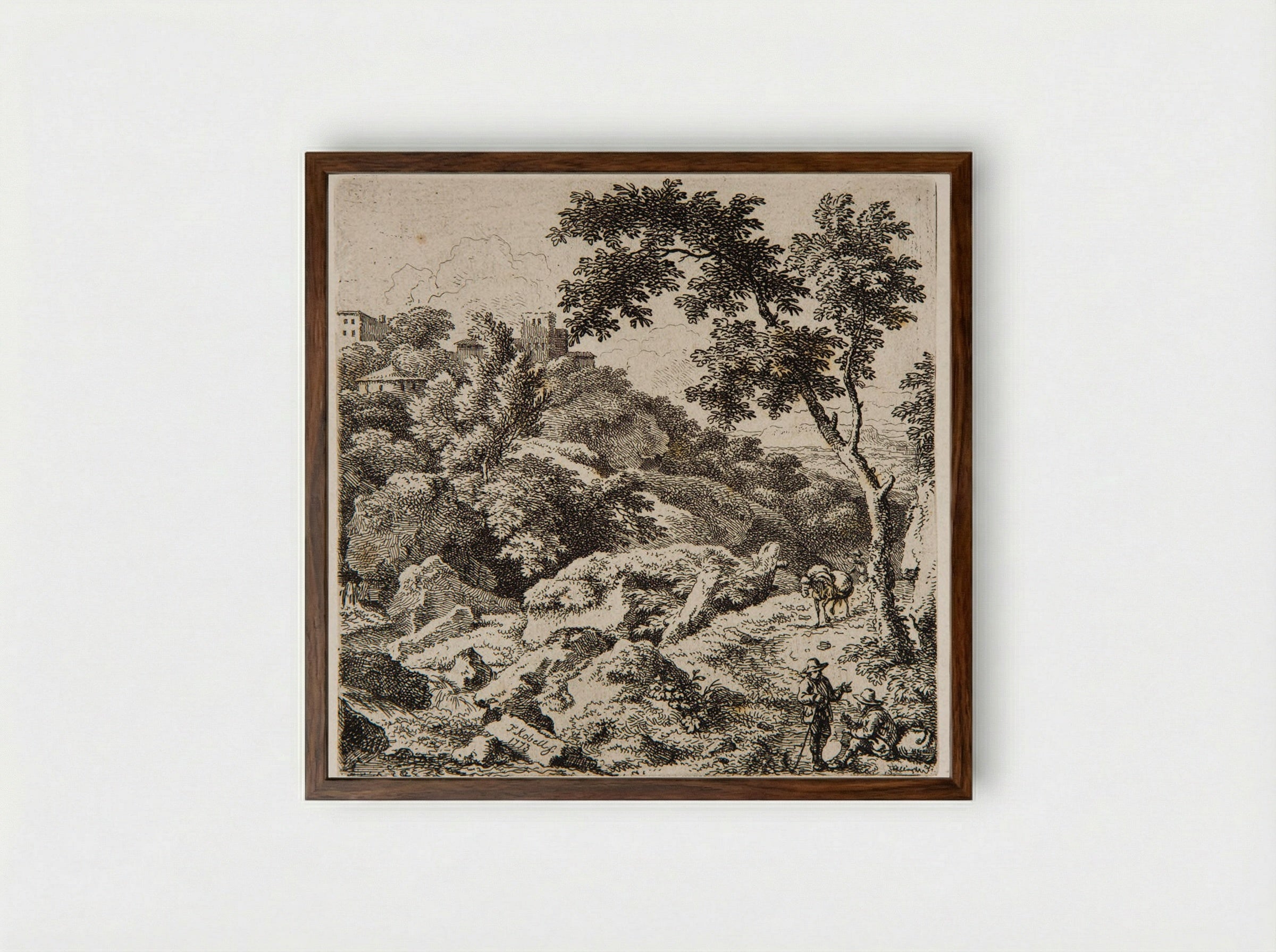 House on the Hill - Ferdinand Kobell - Framed Print Dark Wood