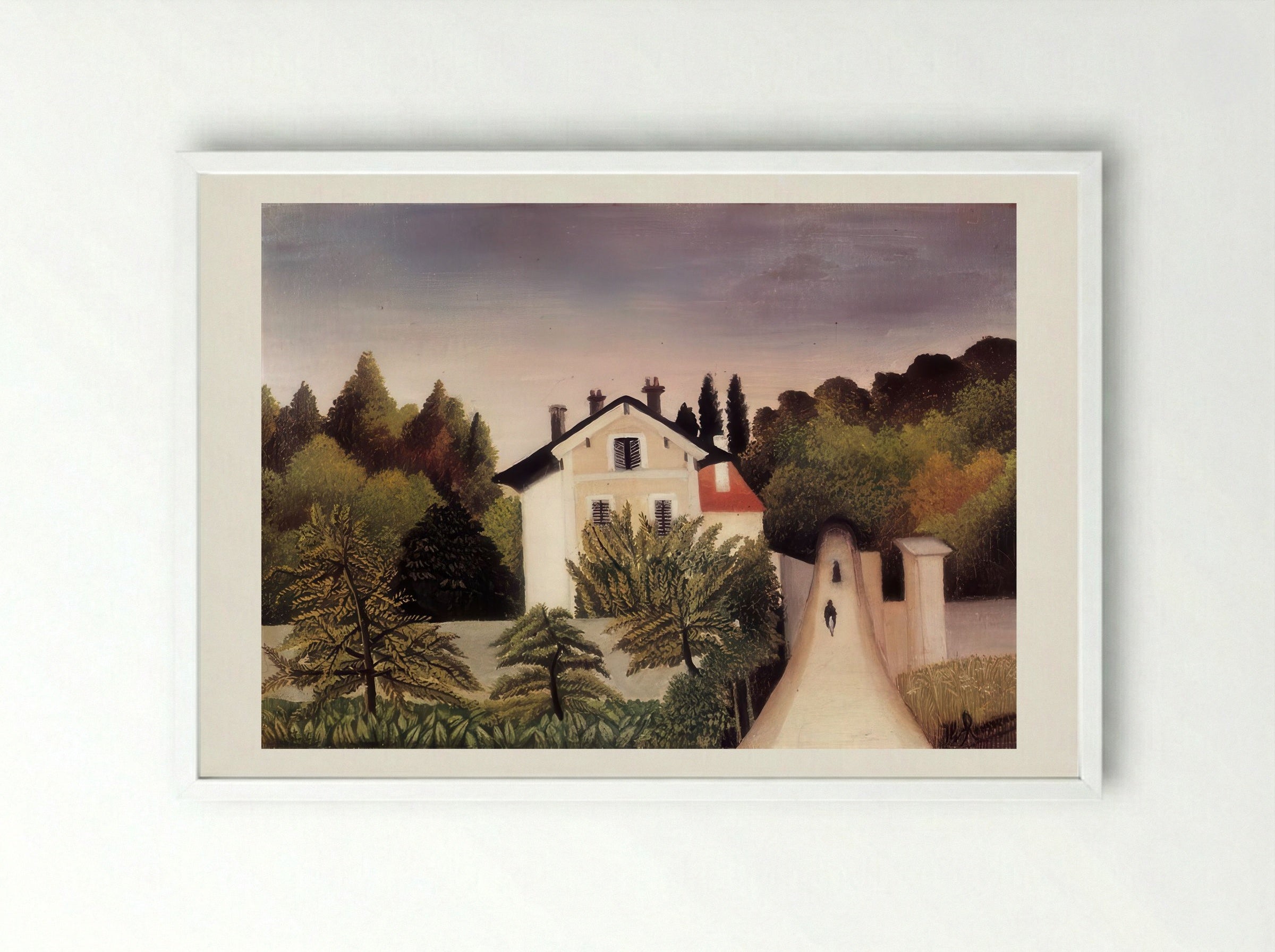 House on the Outskirts of Paris by Henri Rousseau – Naïve Art Suburban Landscape Print - Framed Print White