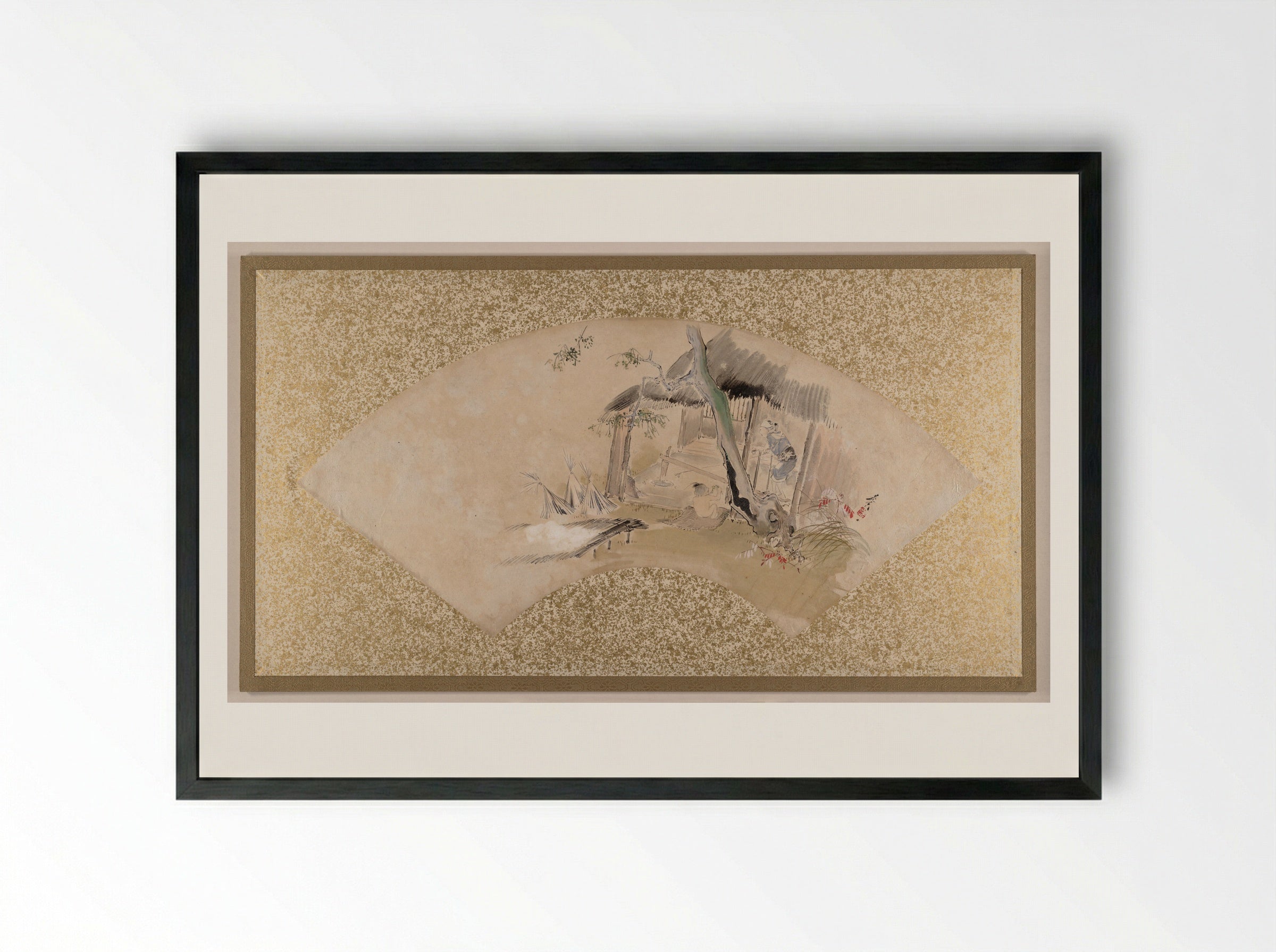 House with Woman and Baby - Shibata Zeshin - Framed Print Black