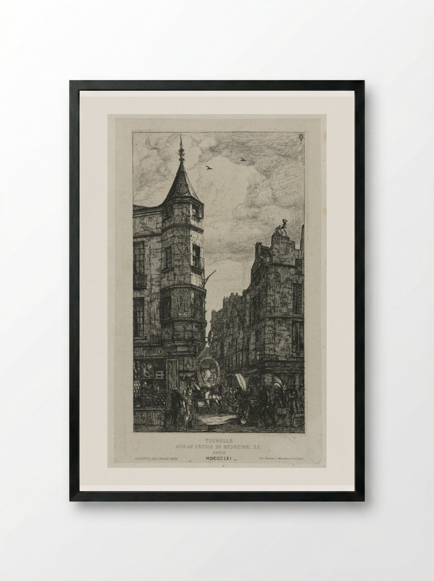 House with a Turret, No. 22, rue de L'Ecole de Médecine, Paris - Charles Meryon - Framed Print Black