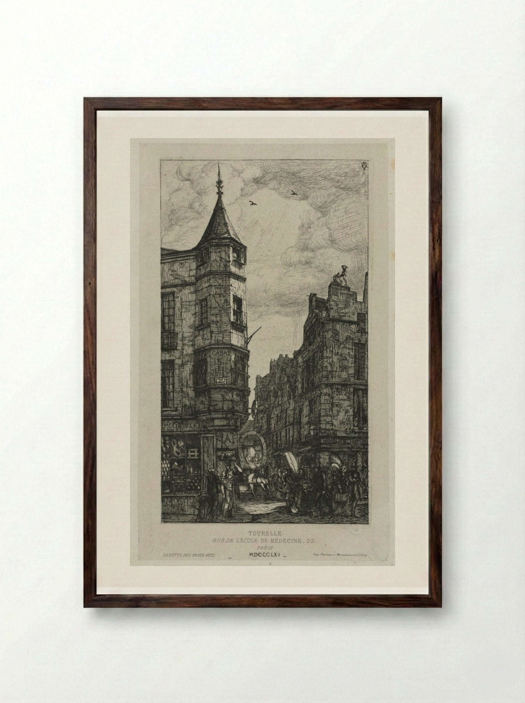 House with a Turret, No. 22, rue de L'Ecole de Médecine, Paris - Charles Meryon - Framed Print Dark Wood