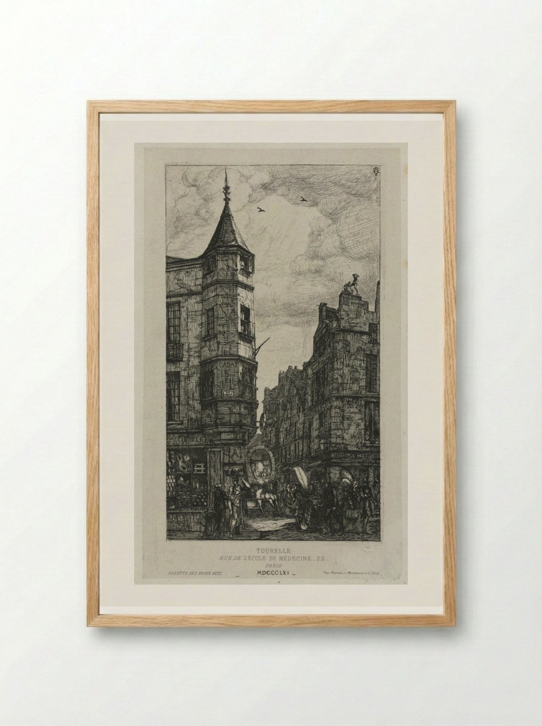 House with a Turret, No. 22, rue de L'Ecole de Médecine, Paris - Charles Meryon - Framed Print Wood