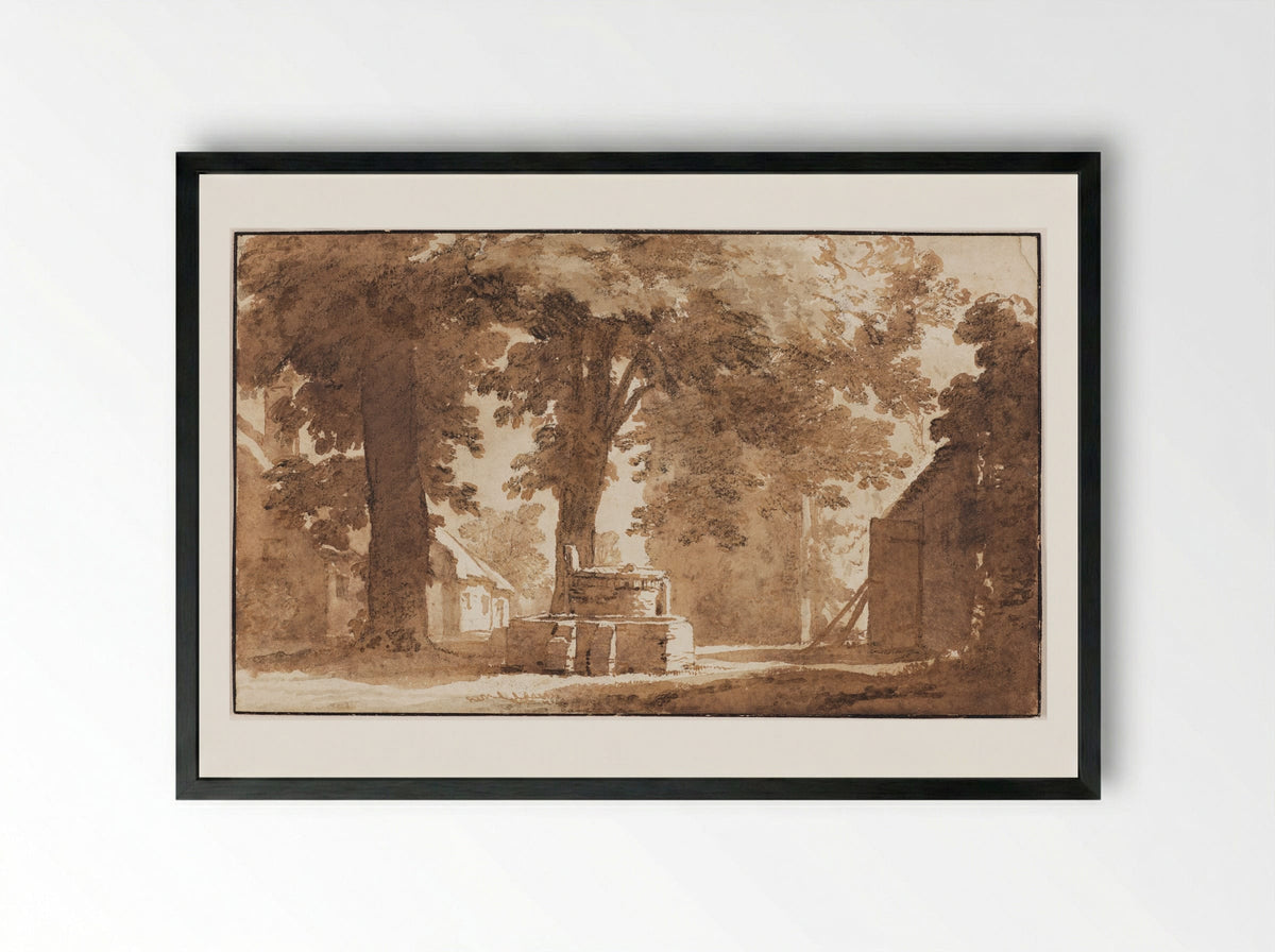 Houses and a Well near Koudekerk - Jan de Bisschop - Framed Print Black