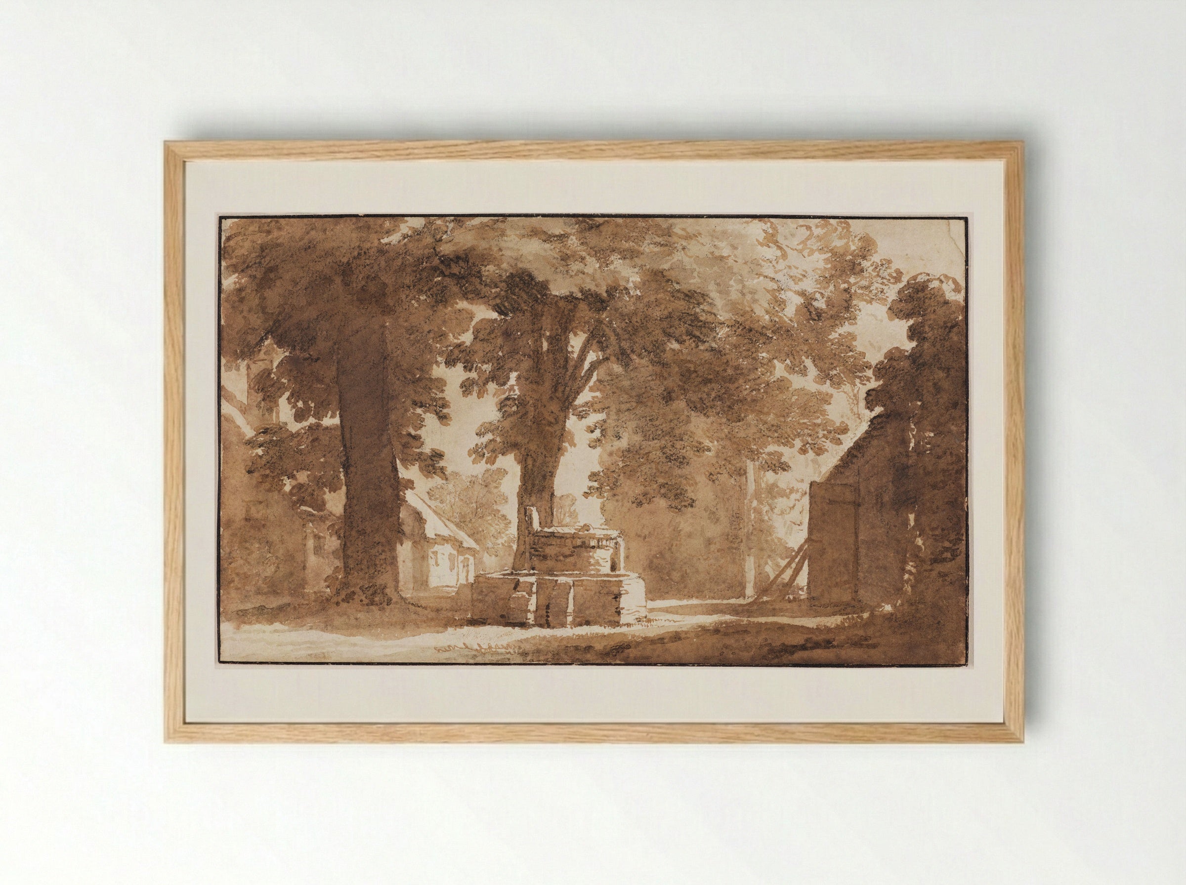 Houses and a Well near Koudekerk - Jan de Bisschop - Framed Print Wood