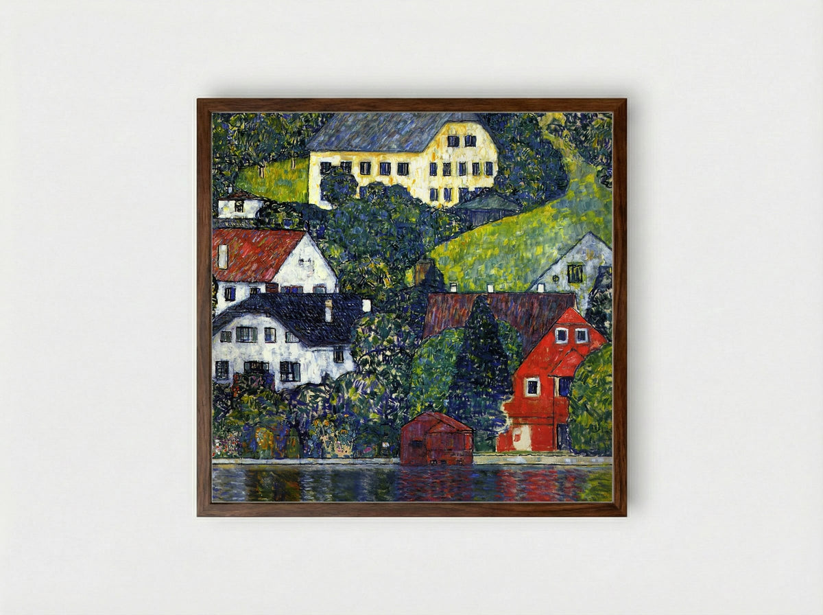 Houses at Unterach on the Attersee - Gustav Klimt - Framed Print Dark Wood