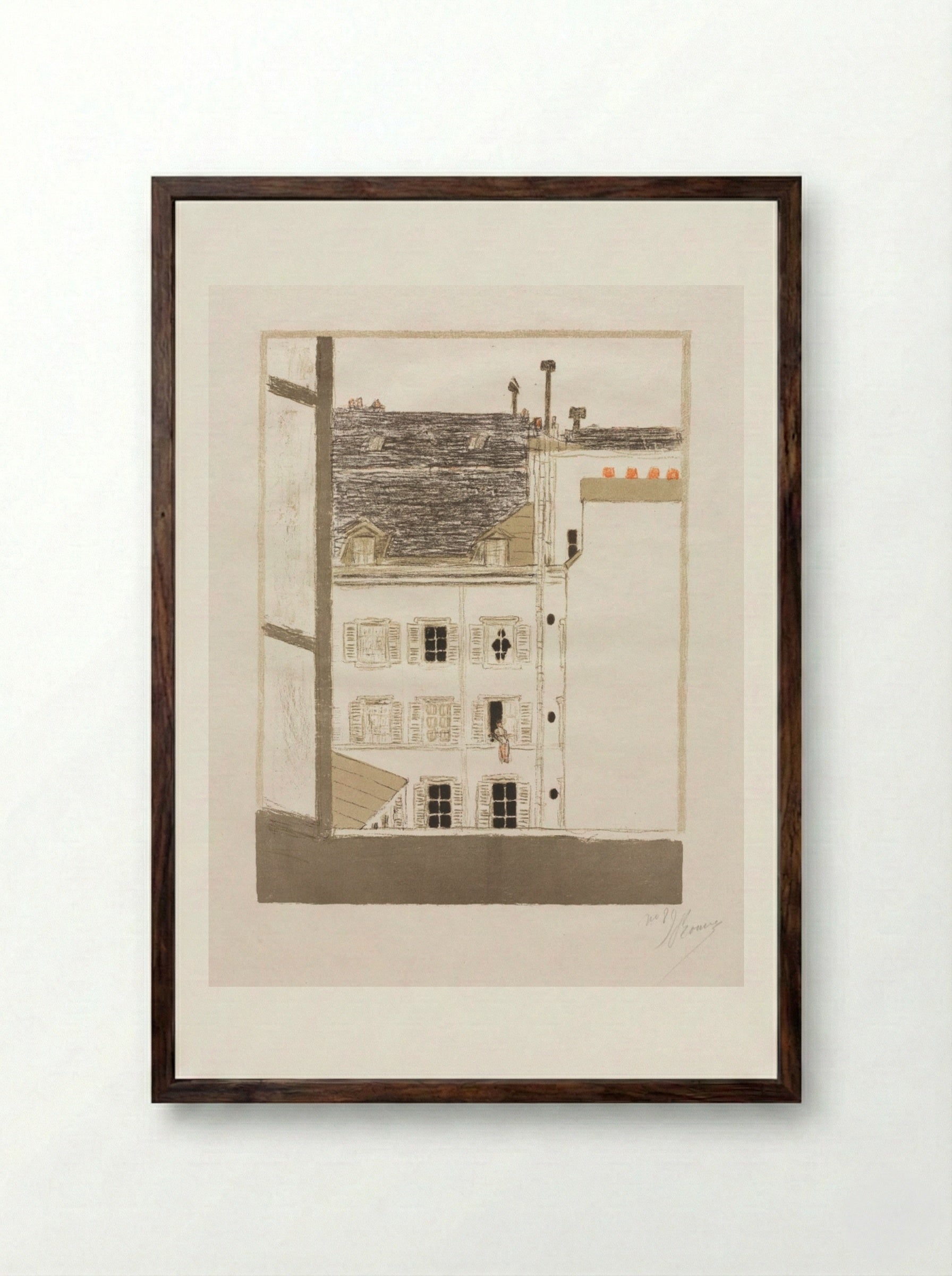 Houses in the Courtyard - Pierre Bonnard - Framed Print Dark Wood
