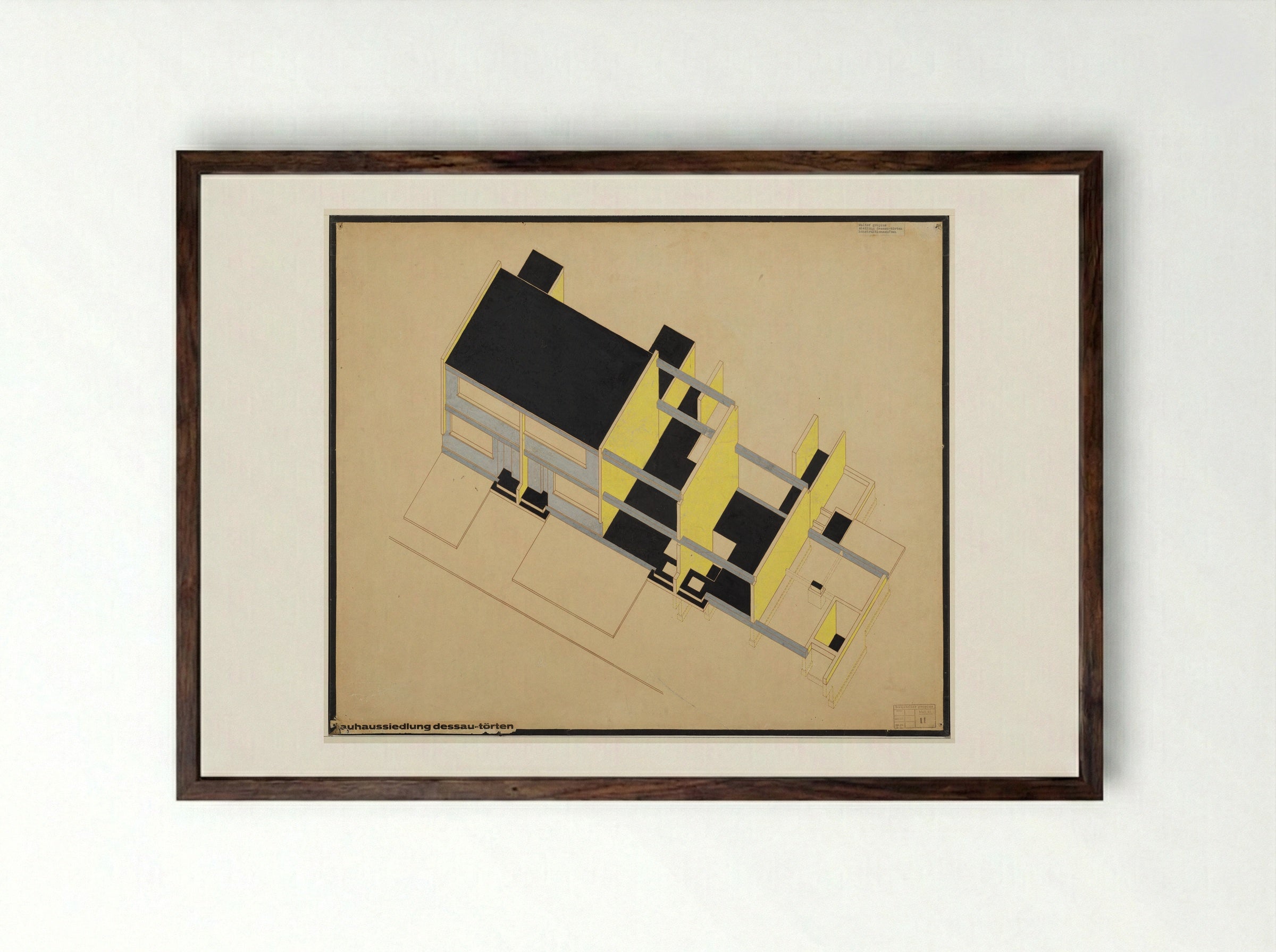Housing Development, Dessau-Törten: Isometric Construction Scheme - Walter Gropius - Framed Print Dark Wood