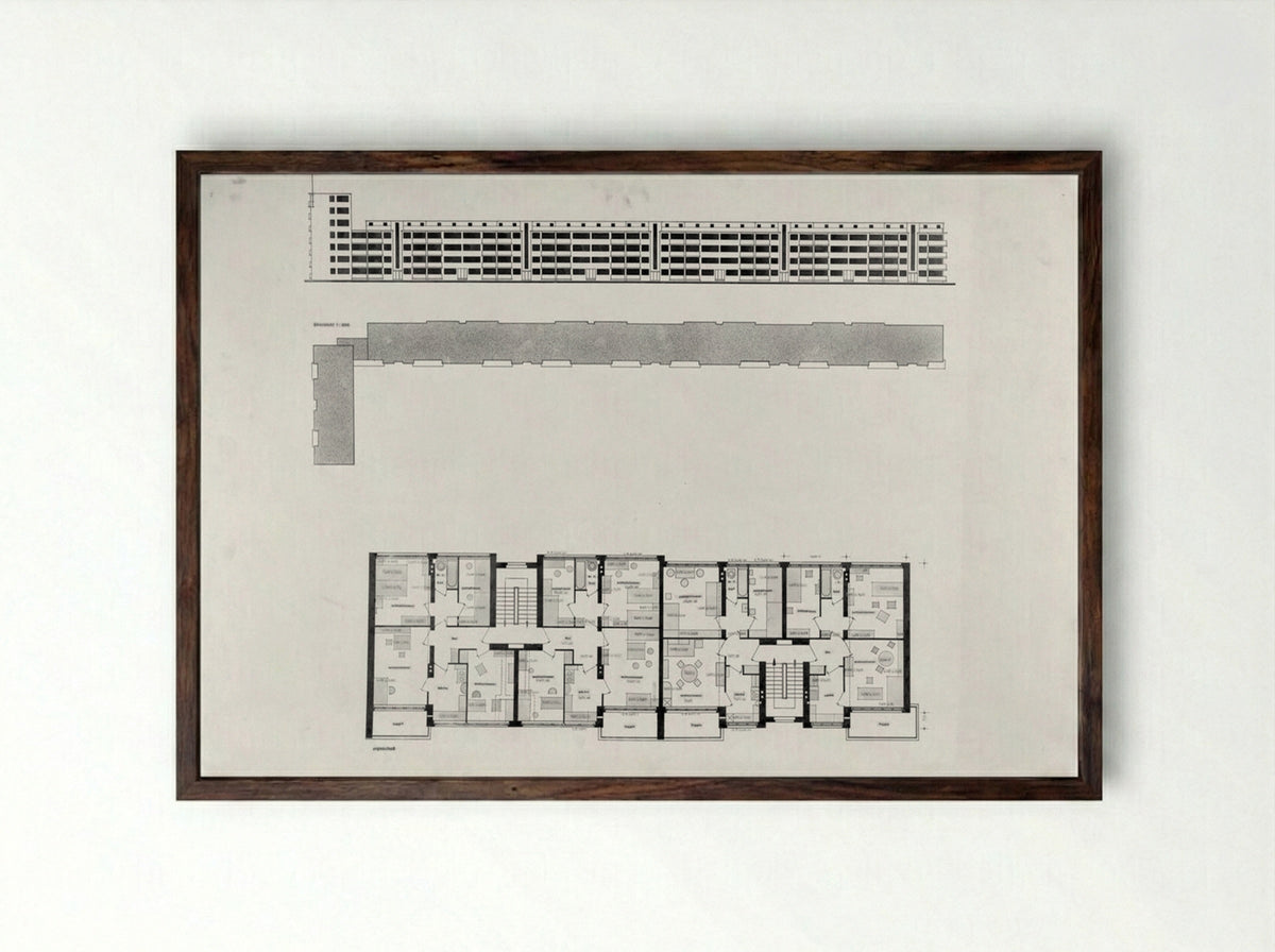 Housing Development, Karlsruhe-Dammerstock - Walter Gropius - Framed Print Dark Wood