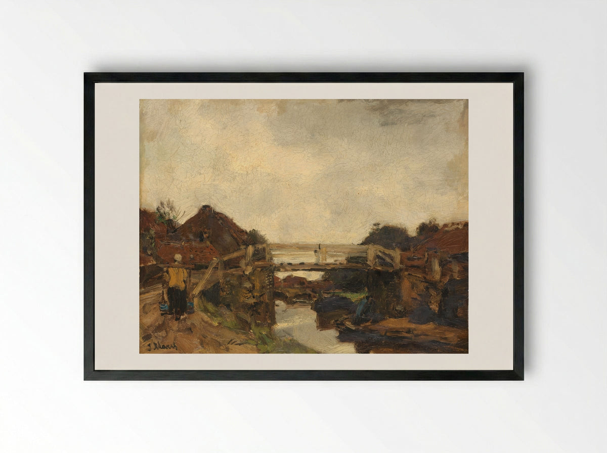Houten brug over een vaart bij Rijswijk - Jacob Maris - Framed Print Black