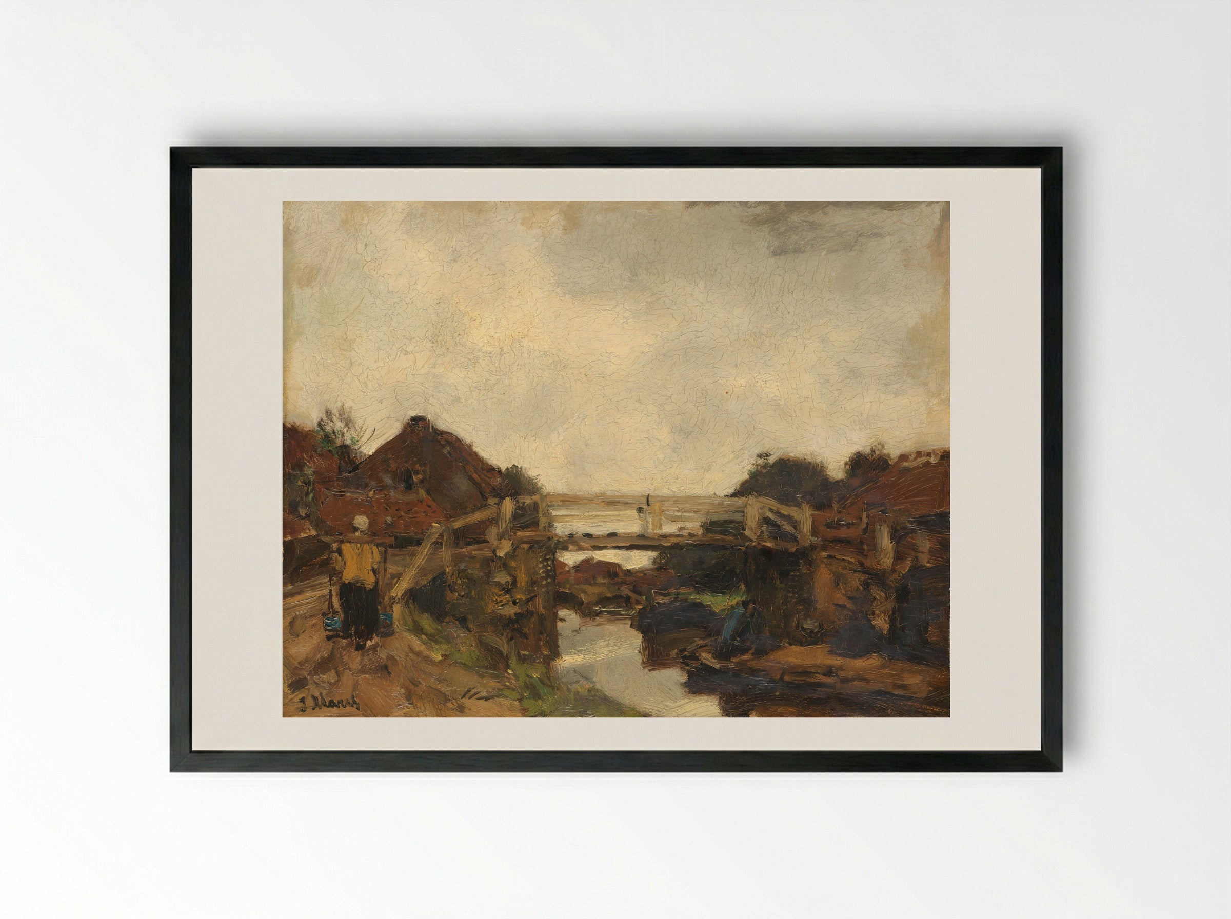Houten brug over een vaart bij Rijswijk - Jacob Maris - Framed Print Black
