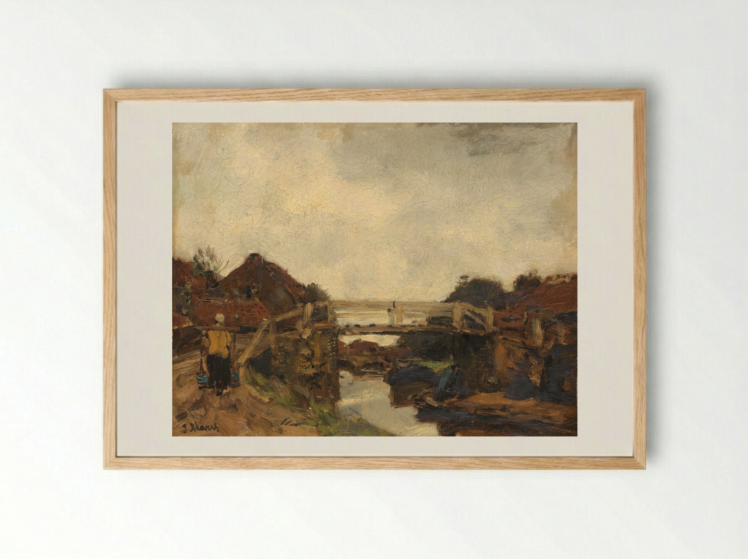 Houten brug over een vaart bij Rijswijk - Jacob Maris - Framed Print Wood