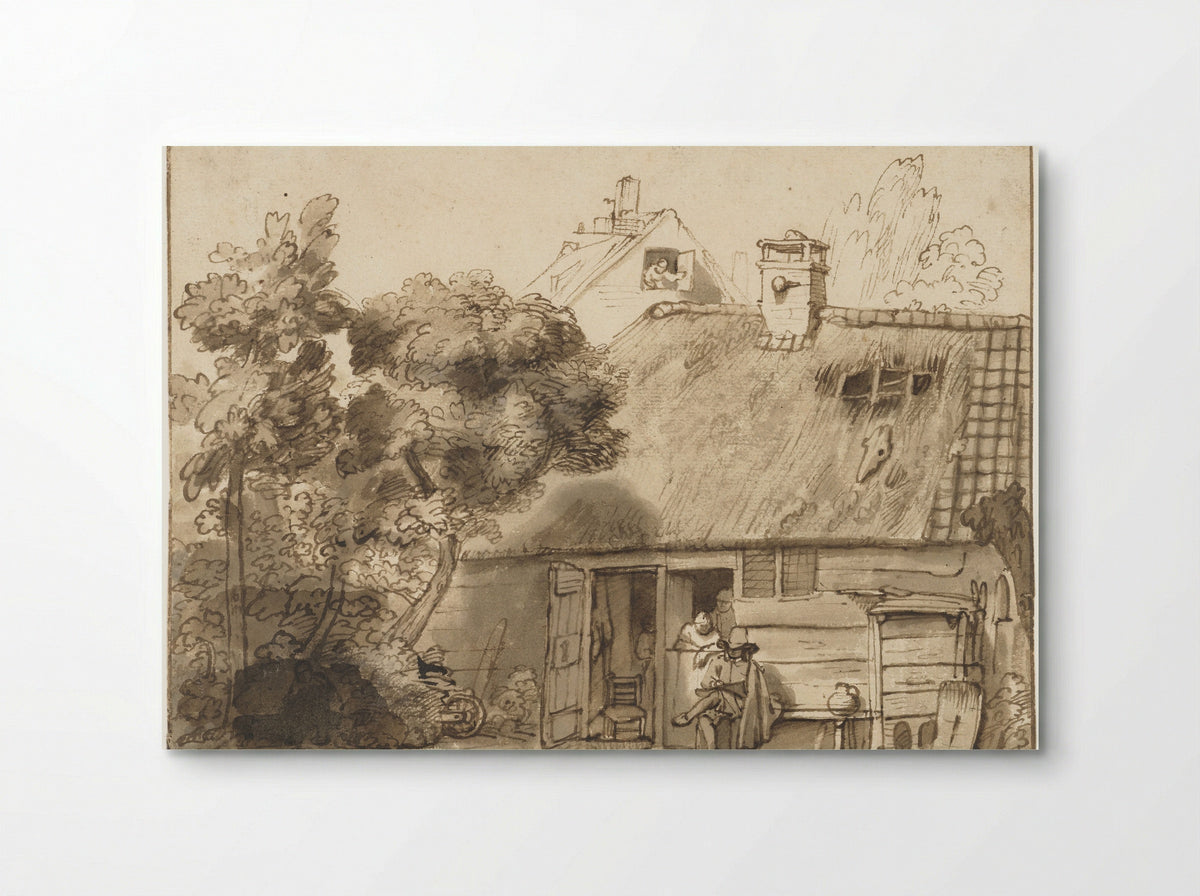 Houten huis en tekenaar - Abraham Furnerius - Poster