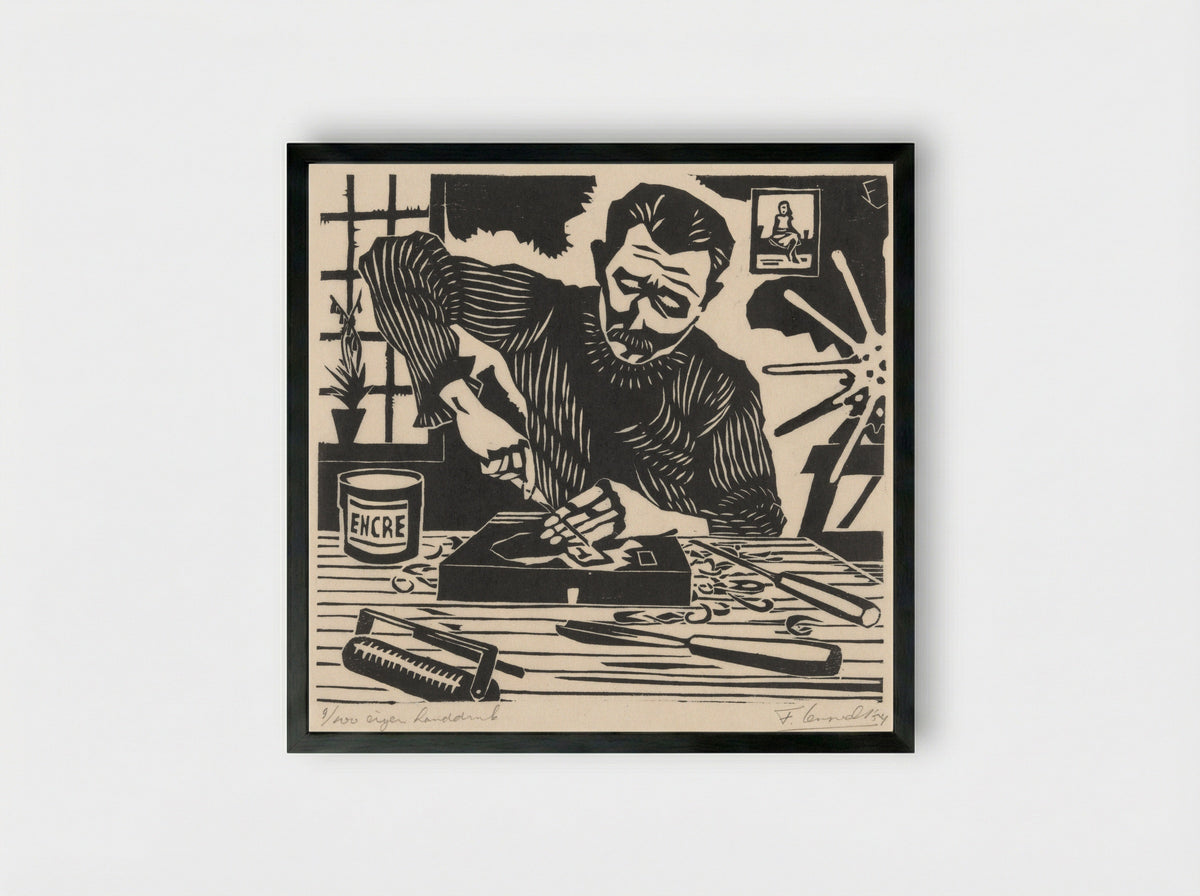 Houtsnijder (The Woodcarver) - Frits Lensvelt - Framed Print Black