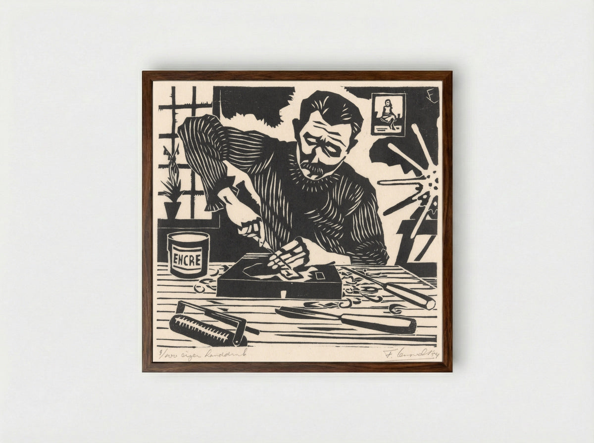 Houtsnijder (The Woodcarver) - Frits Lensvelt - Framed Print Dark Wood