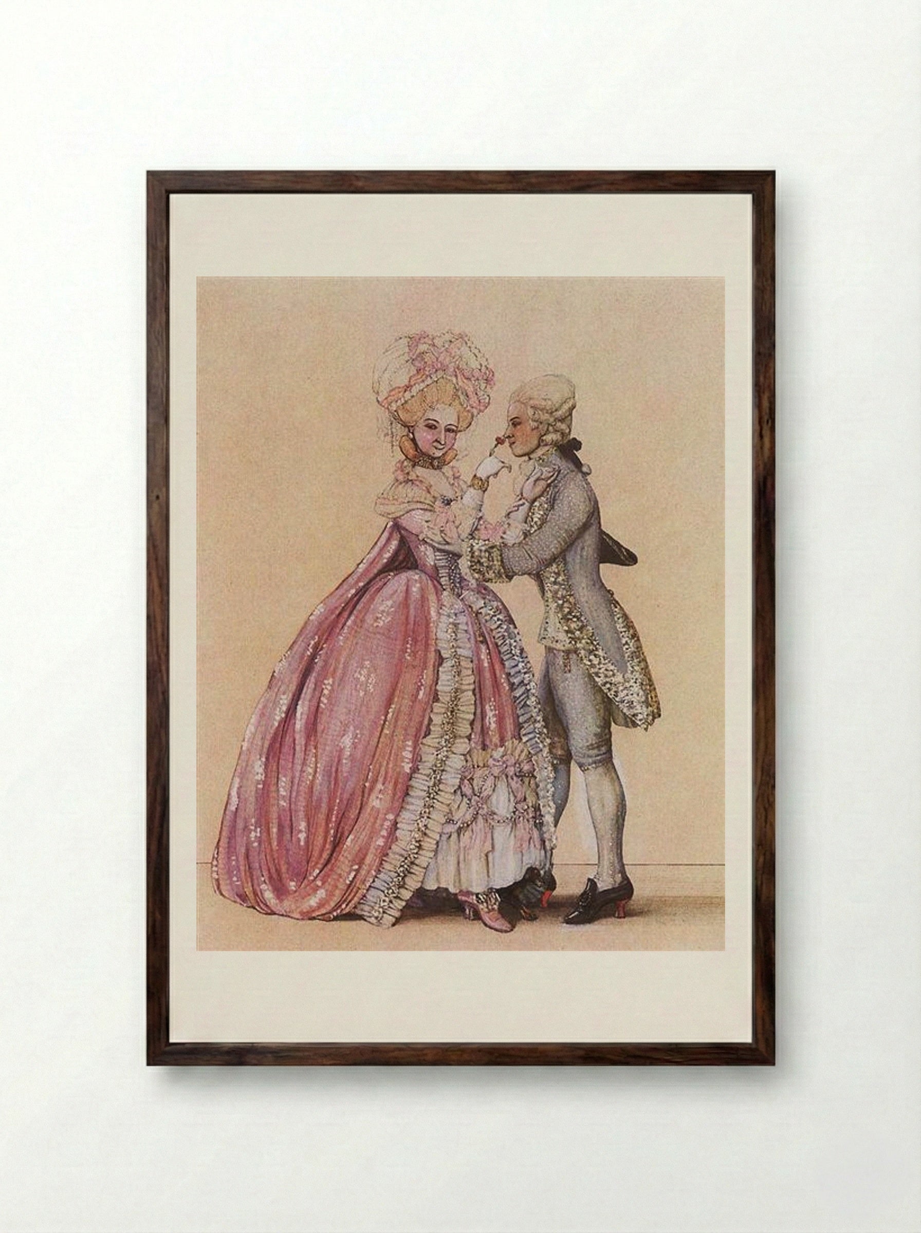How Dressed in the Old Days (Lady and Cavalier) - Konstantin Somov - Framed Print Dark Wood