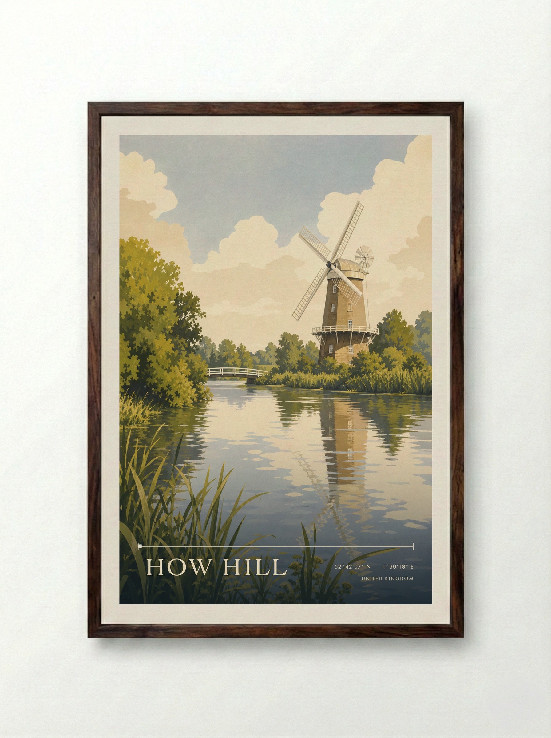 How Hill United Kingdom Travel Poster - Framed Print Dark Wood