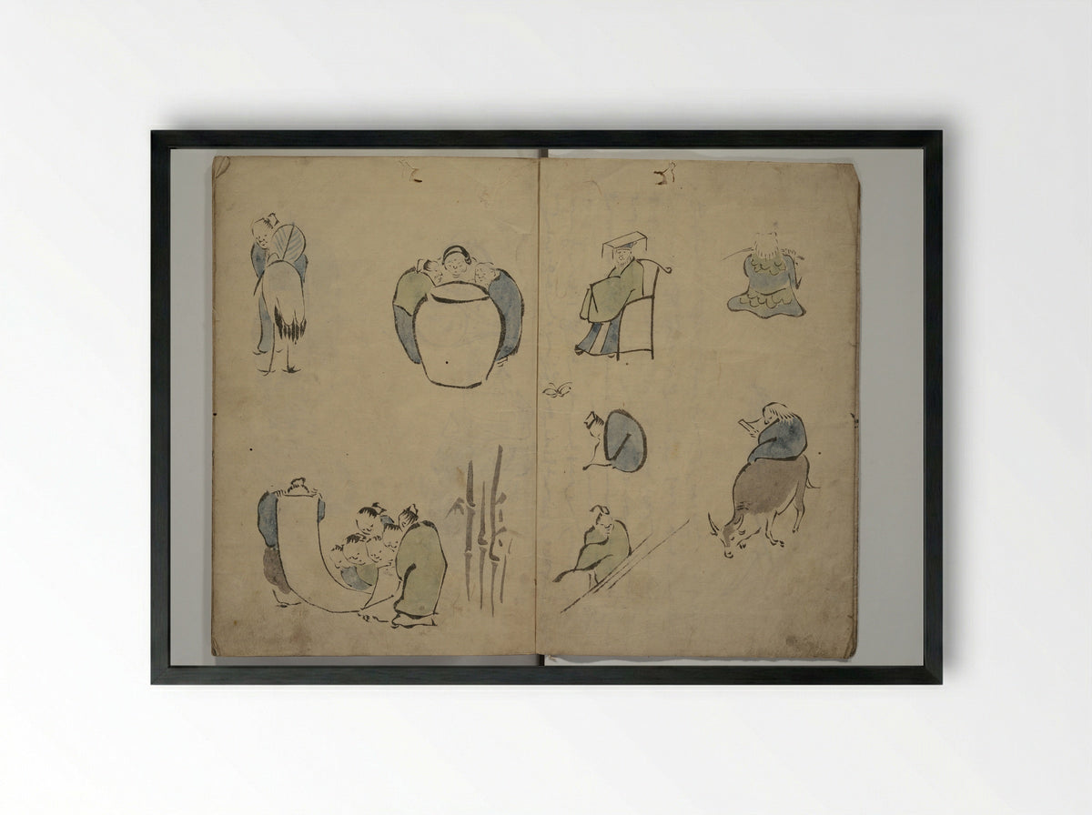 How to Draw Figures Simply - Kuwagata Keisai - Framed Print Black
