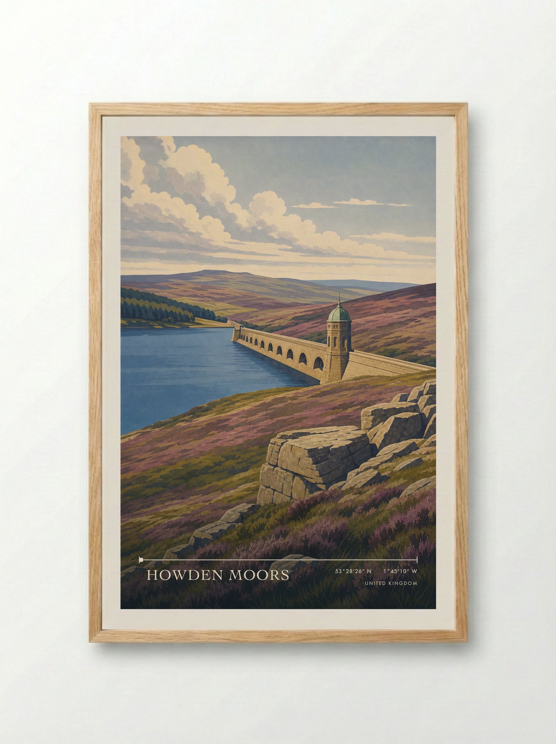 Howden Moors United Kingdom Travel Poster - Framed Print Wood