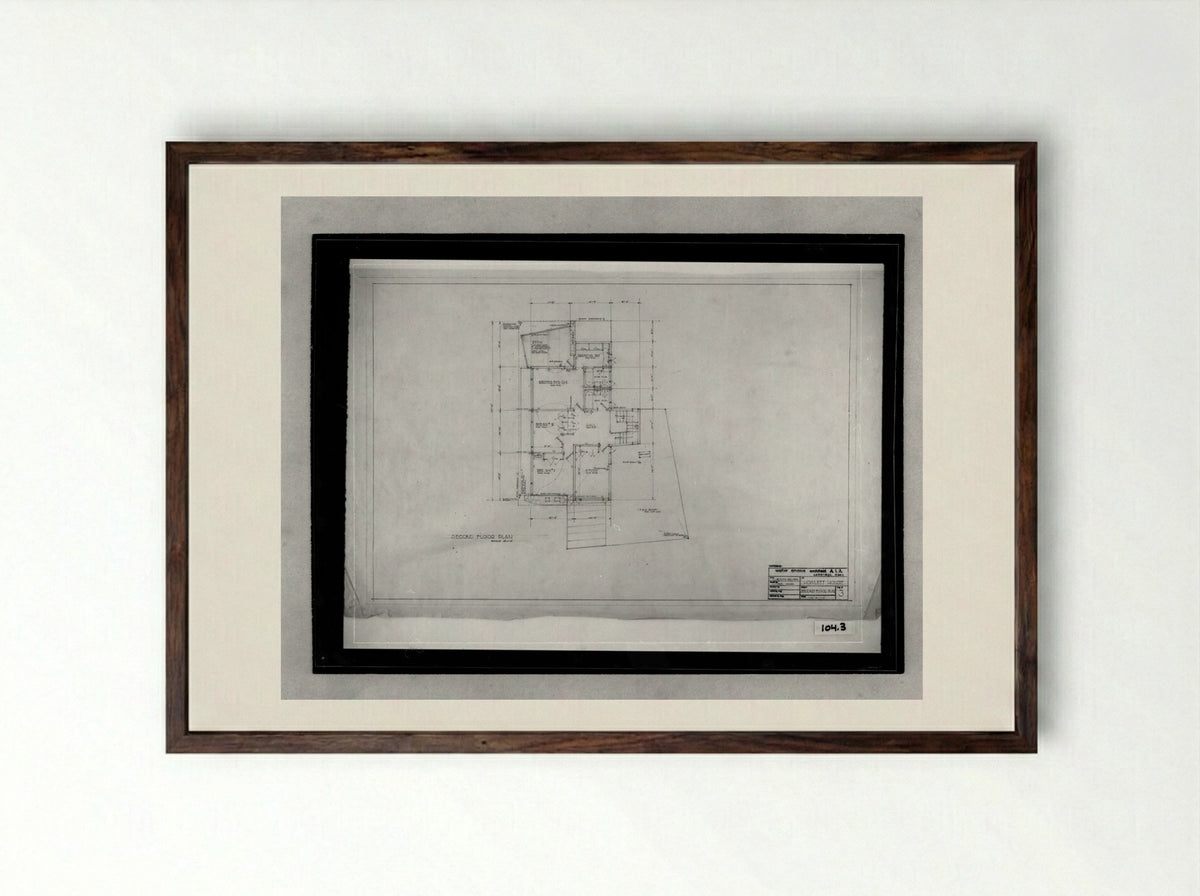 Howlett Residence, Belmont, Massachusetts: Second Floor Plan - Walter Gropius - Framed Print Dark Wood
