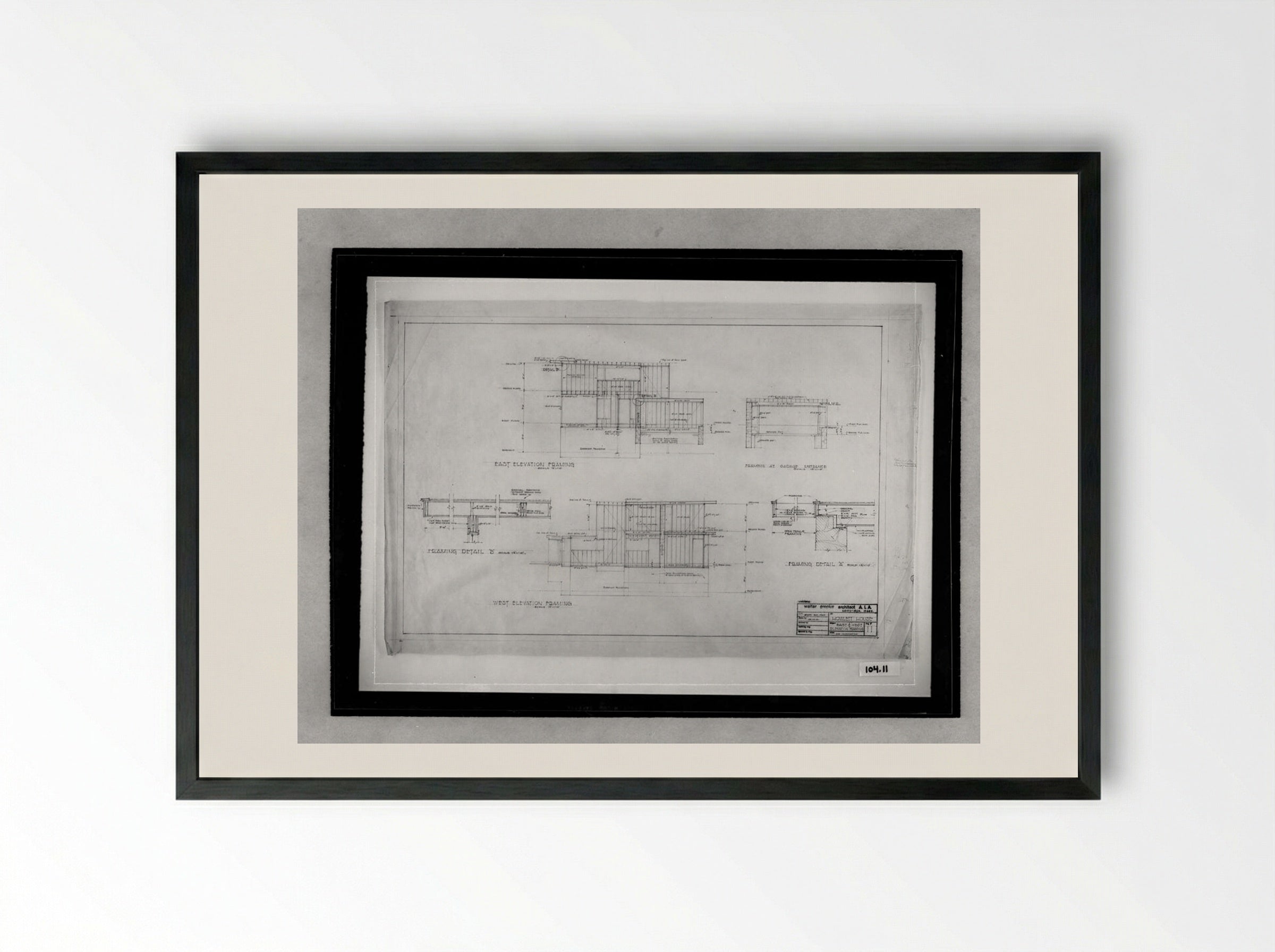 Howlett Residence Elevation Framing - Walter Gropius - Framed Print Black