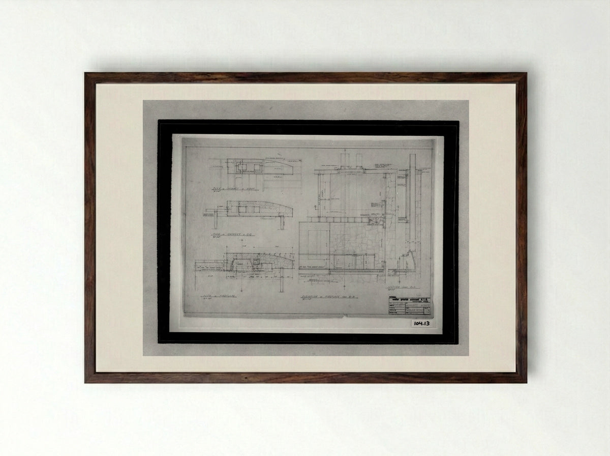 Howlett Residence Fireplace Details - Walter Gropius - Framed Print Dark Wood
