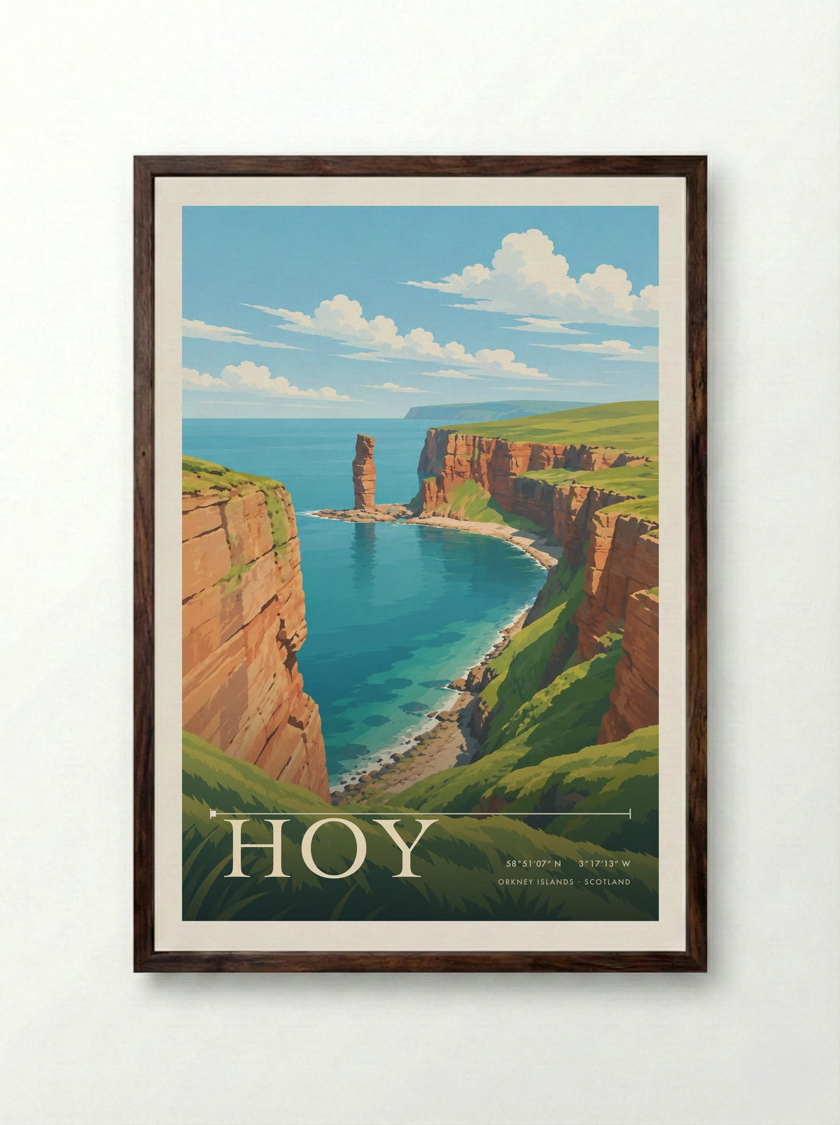 Hoy, Orkney Islands | Travel Poster - Framed Print Dark Wood