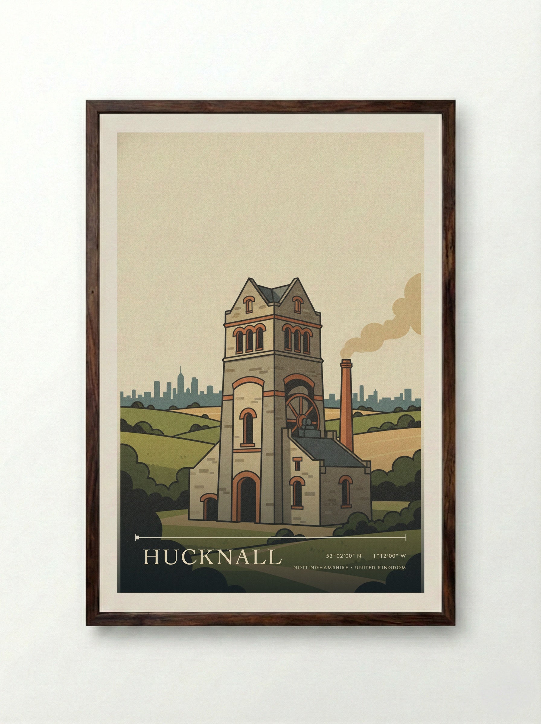 Hucknall Nottinghamshire United Kingdom Travel Poster - Framed Print Dark Wood